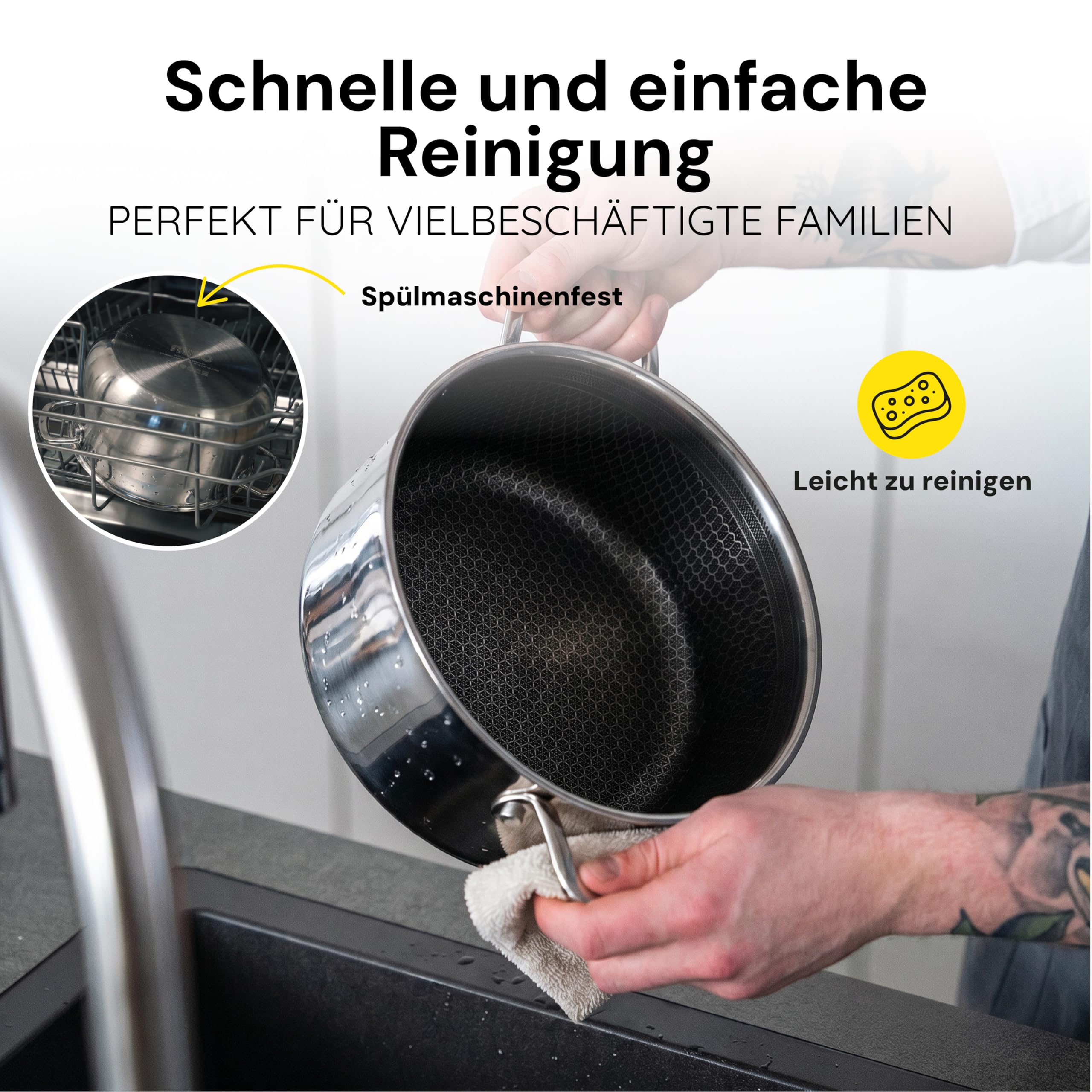 MISO Topf 24 cm (5L) Diamond Dust Keramik Non-Stick, Pot für Induktion. Frei von PFOA/PFAS, backofenfest bis 300°C, spülmaschinenfest, Tri-Ply mit Diamantbeschichtung