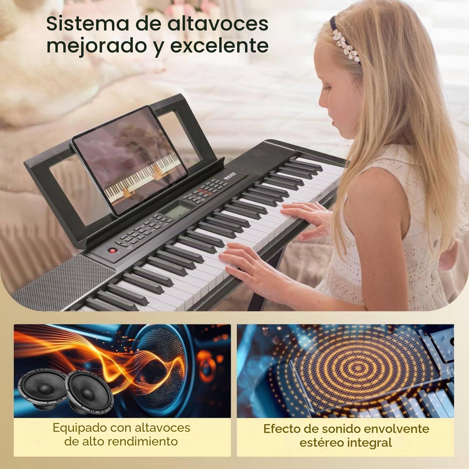 Teclado Piano 61PCS Teclas, Piano Electrico para Principiantes, Piano Digital Compacto, Función de Grabación y Programación, con 300 Sonidos,Altavoces,USB MIDI,Pantalla LCD,Conector para Auriculares