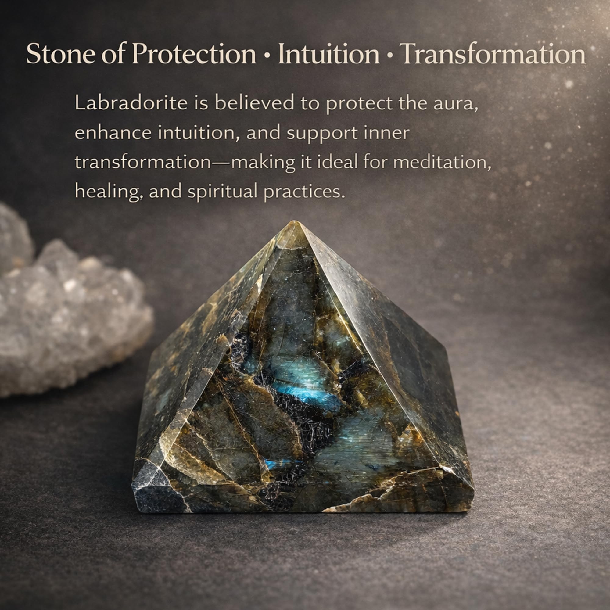 Serein Labradorite Crystal Pyramid for Vastu 100-120GM Triangle Shape Natural Stone 2" Inch for Positive Energy, Vastu, Reiki, Feng Shui and Chakra Healing Energy Balancing 3