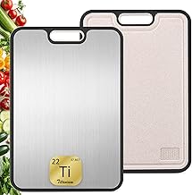 FOLAI Titanium Chopping Board 1 Piece Double Sided with Grooves and Non-Slip Handles, Professional Chopping Board, Dishwasher Safe, Size 38.5 x 26.5 cm