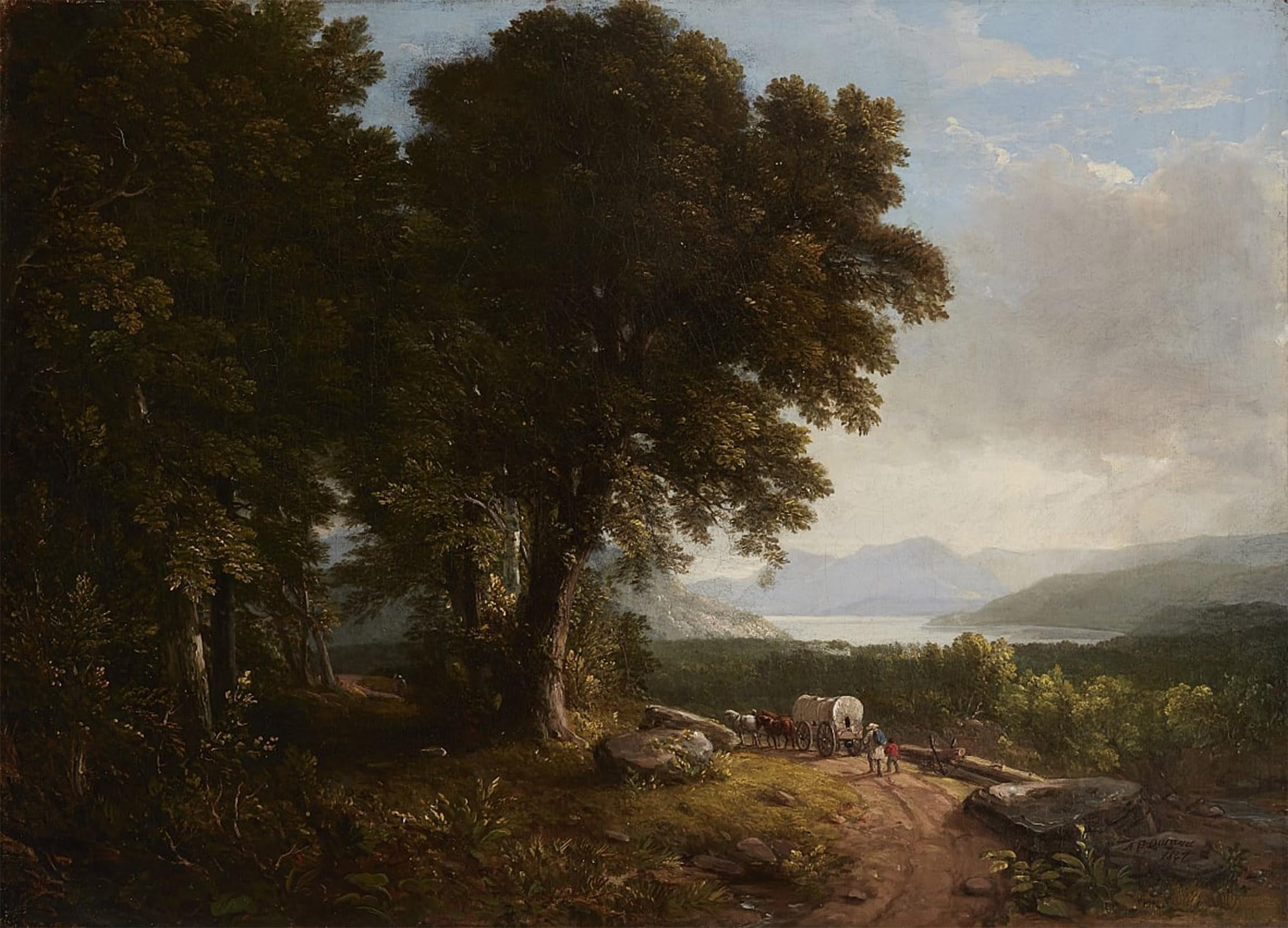 SERENDIPITP Vintage Picture Print on Canvas Wall Art Poster Landscape with Covered Wagon by Asher Brown Durand Artwork Print Poster for Wall Decor 60x90cm