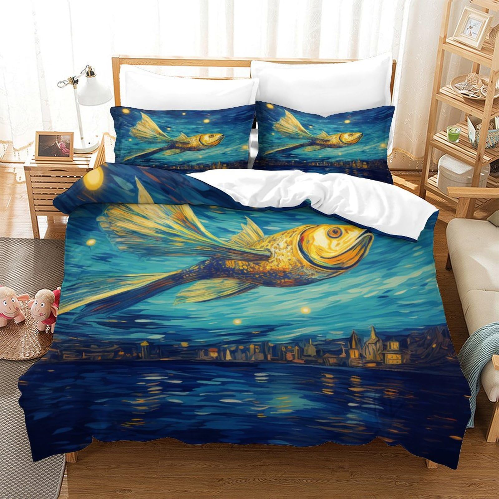 P1S9U7W5Y Artistic Starry Night 3D Printed Duvet Cover Set 3pcs Microfiber Bedroom Bedding Set Double