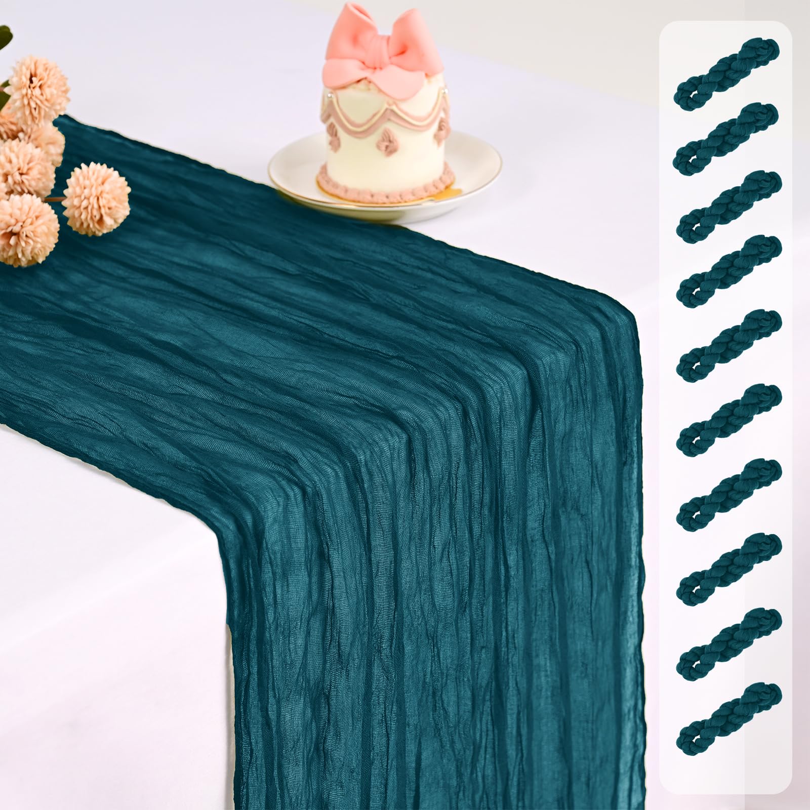 Pesonlook 10 Pack Teal Cheesecloth Table Runner, Wedding Decoration