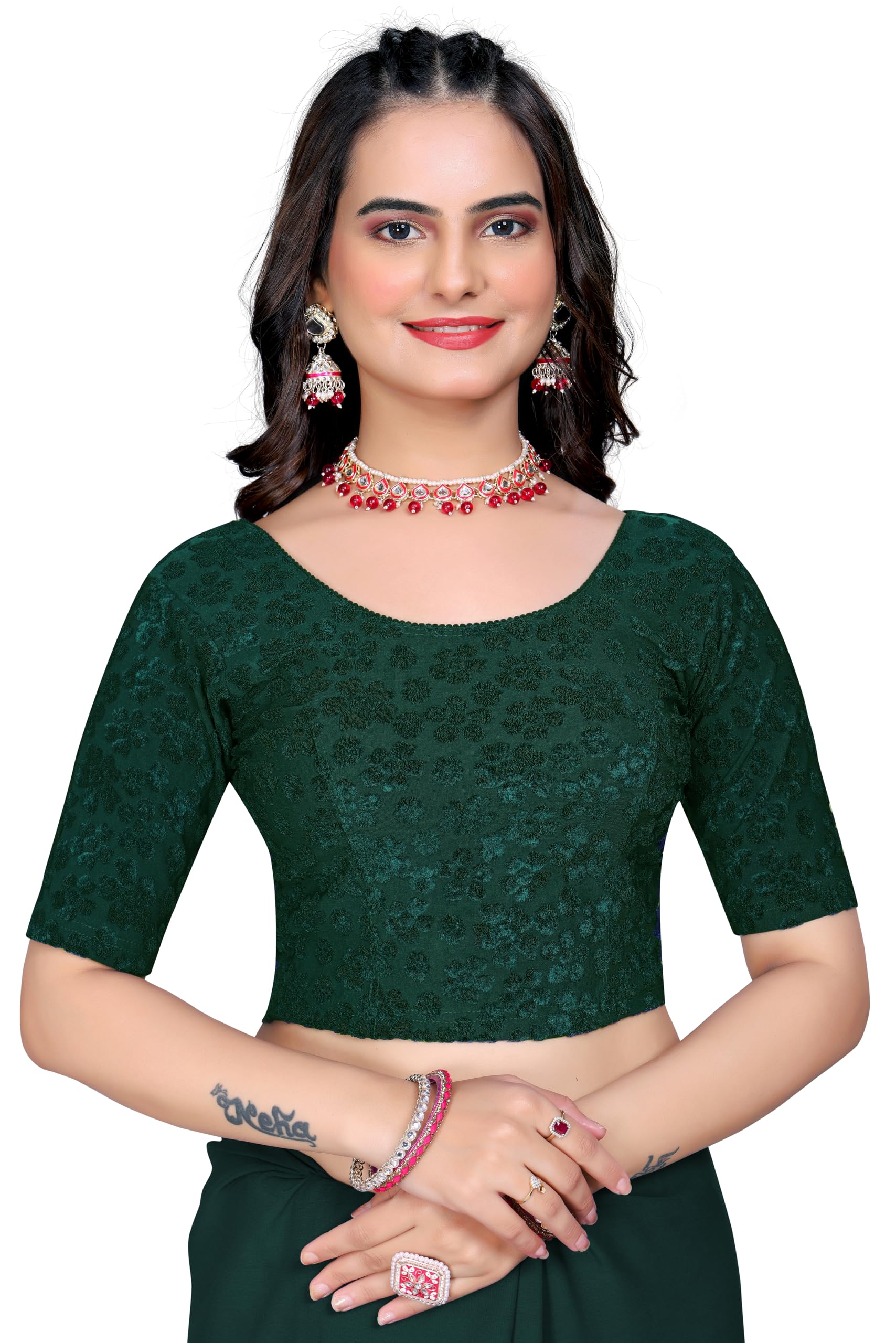 heefee Women's Readymade Saree Blouse – Round Neck, Half Sleeve, Stretchable Fabric, Ready to Wear Blouse for Saree-picture-50