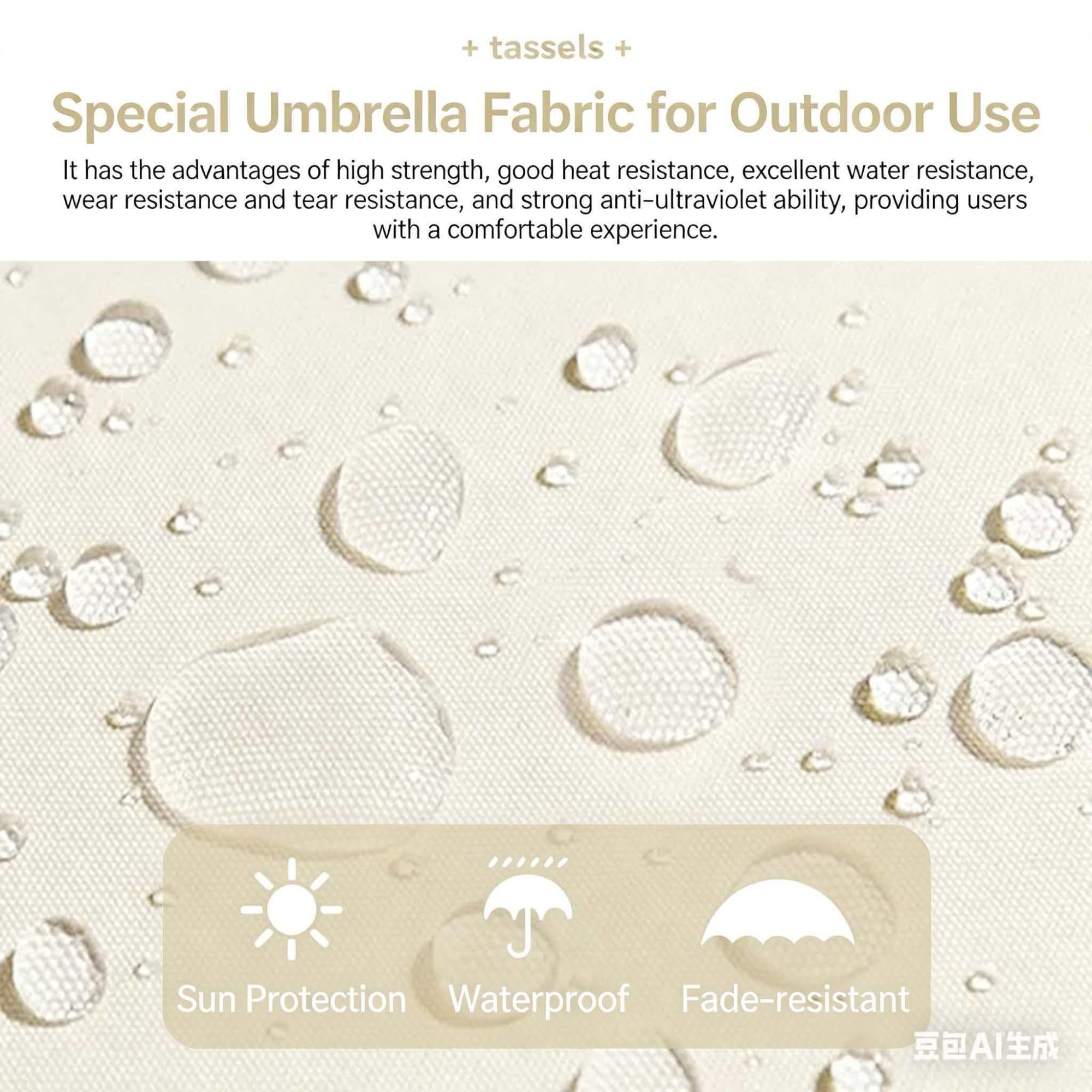 160cm|200cm Ombrellone da Esterno Beige in Macramé con Nappe, Design Triangolare Intrecciato con Frange, Ombrellone Inclinabile per Giardino, Spiaggia E Terrazza(200cm)
