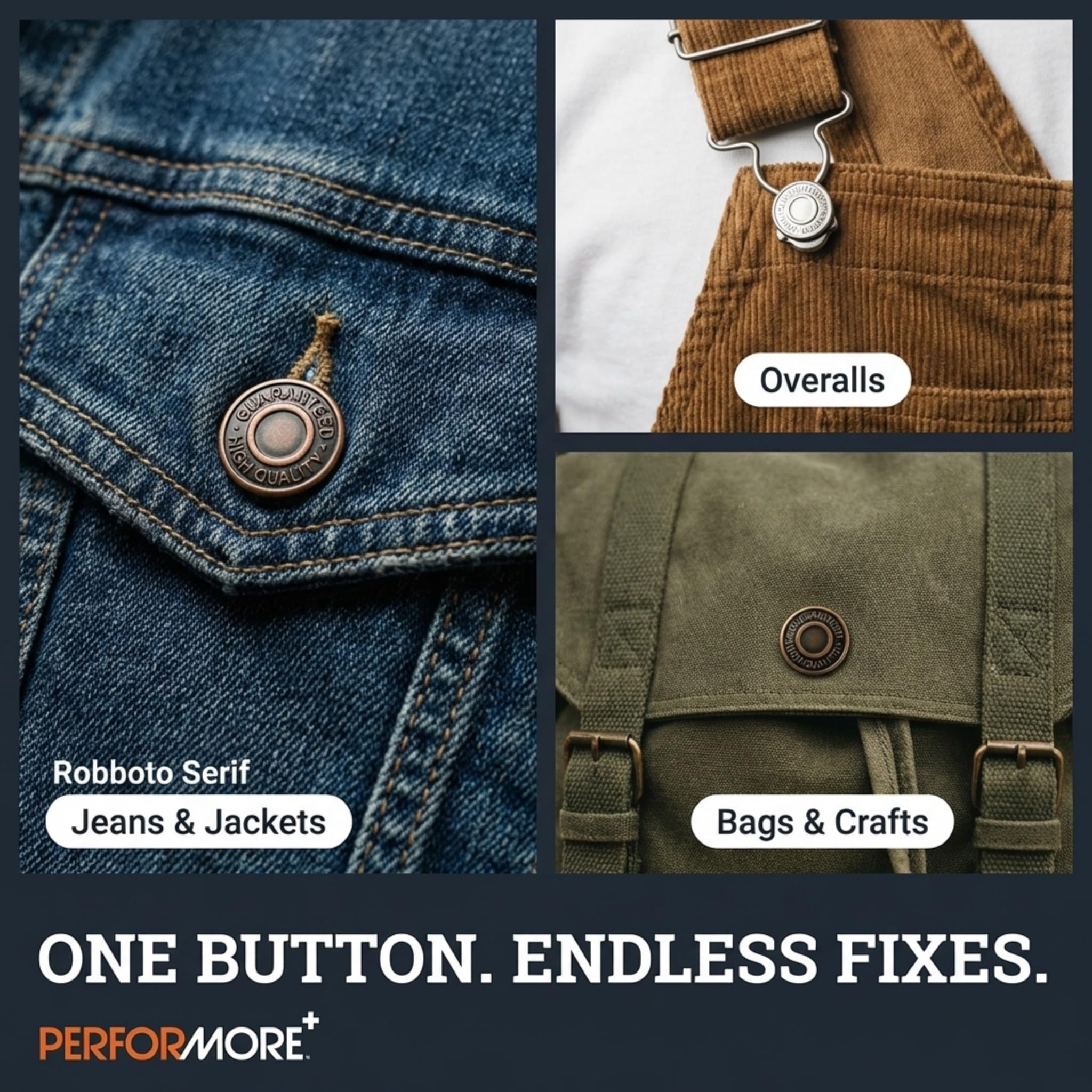 Performore 24 juegos de botones plateados y cobre para jeans, kit de repuesto con botones y cierres en caja de almacenamiento de plástico transparente para reparación de jeans, jeans y chaquetas (12