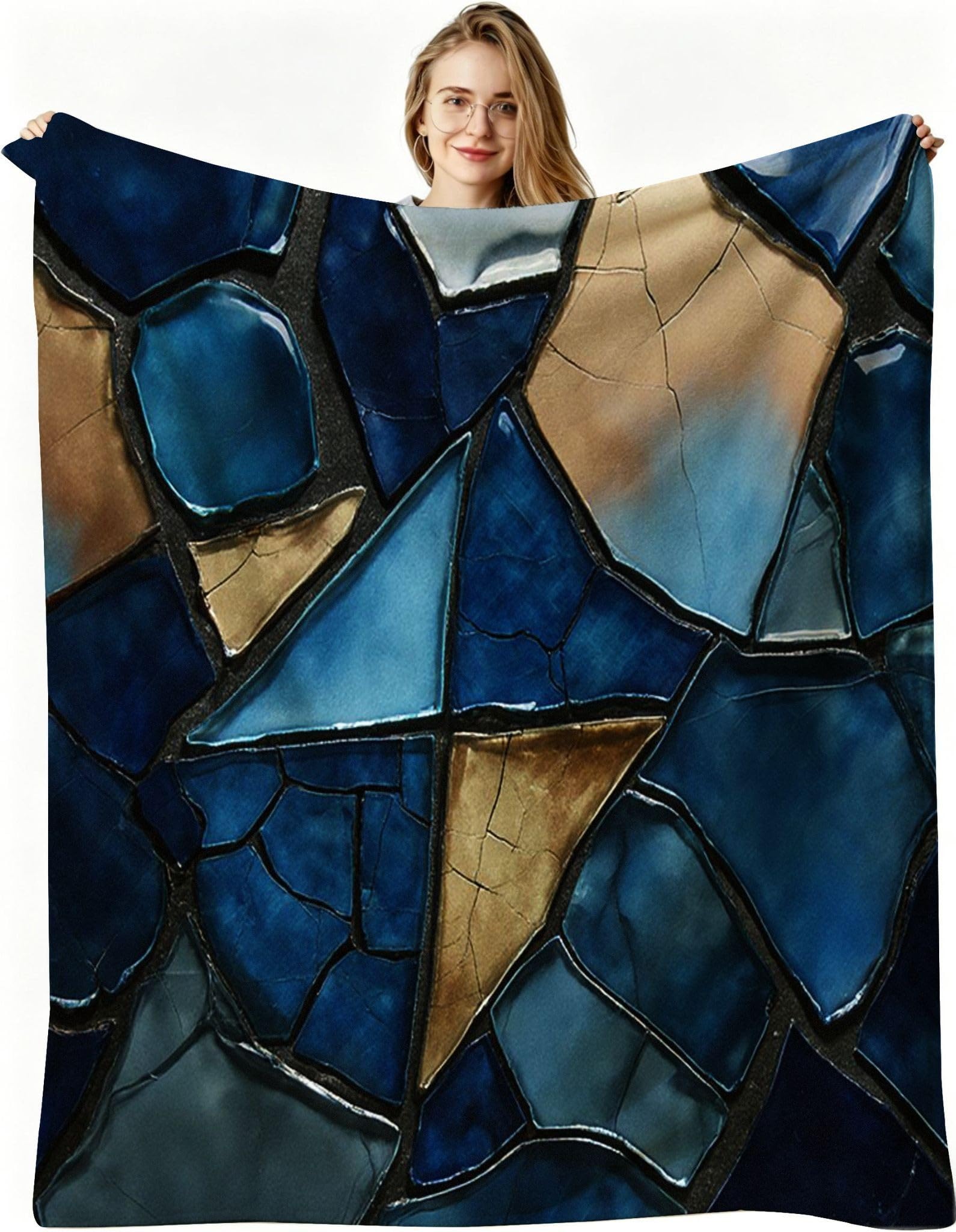Coperta Pile Matrimoniale 240x260 cm Quadro Blu, Coperta XXL Super Morbida Multiuso Come Copriletto o Plaid da Salotto, Calda e Leggera, Protezione dal Freddo, AW7056