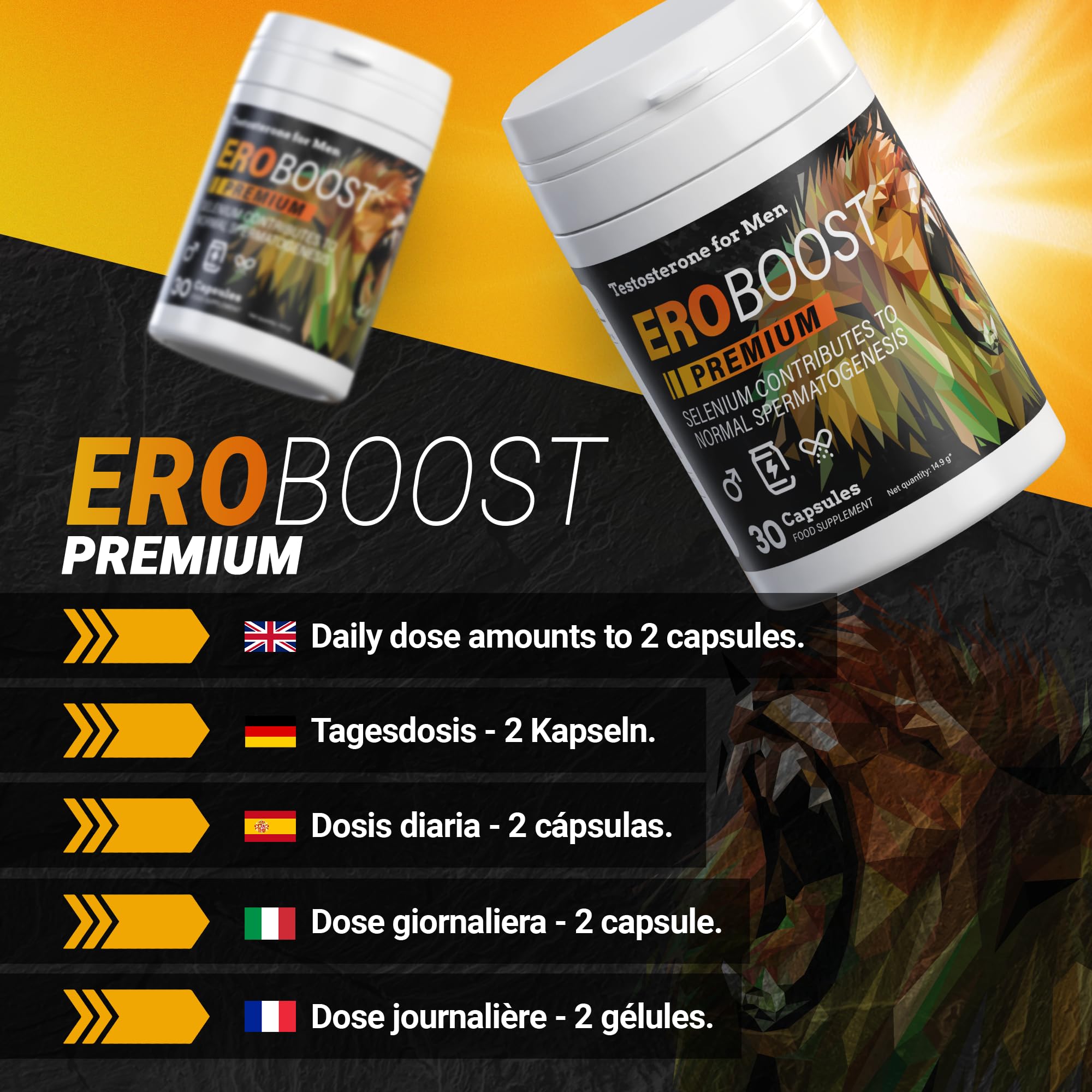 Eroboost Complemento natural para la vitalidad masculina, equilibrio hormonal y energía psicofísica, 30 cápsulas