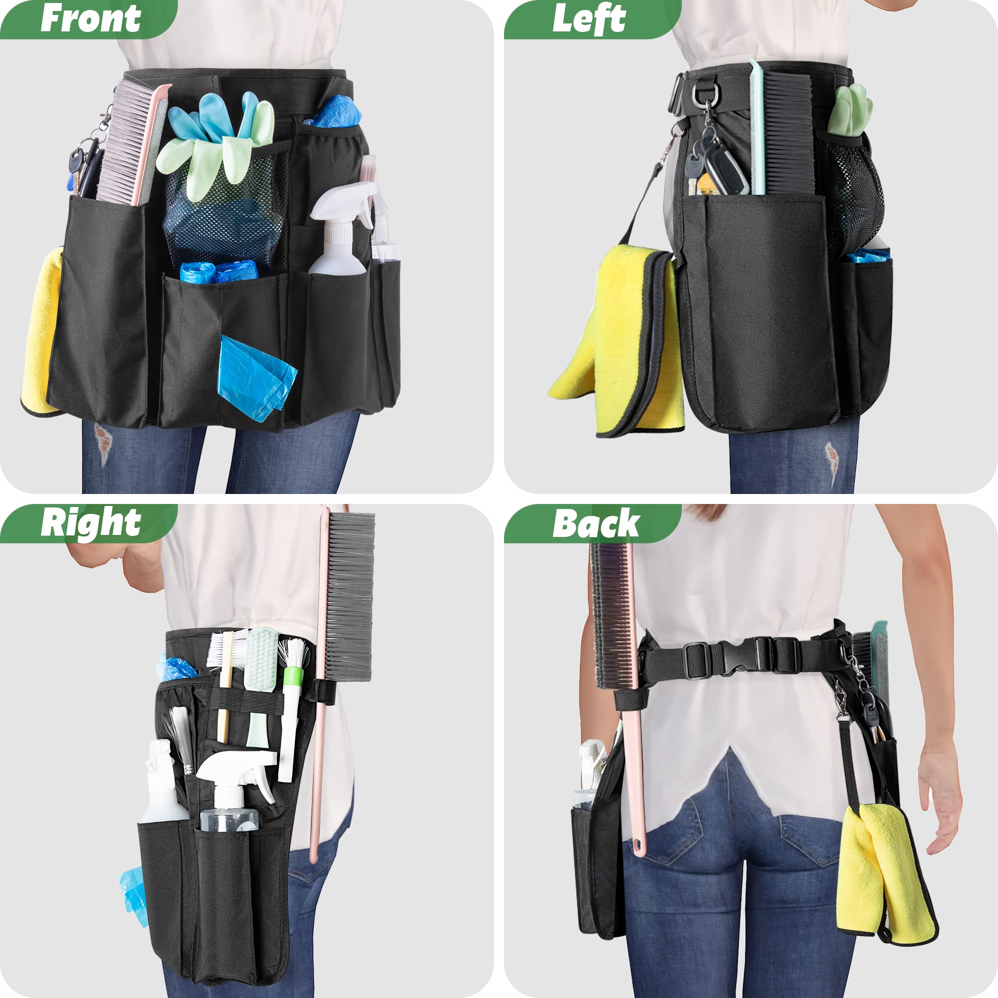 LoDrid Tablier de nettoyage pour le ménage avec 9 poches, sac de nettoyage professionnel avec ceinture réglable, résistant à l'eau, tablier pour le travail, noir