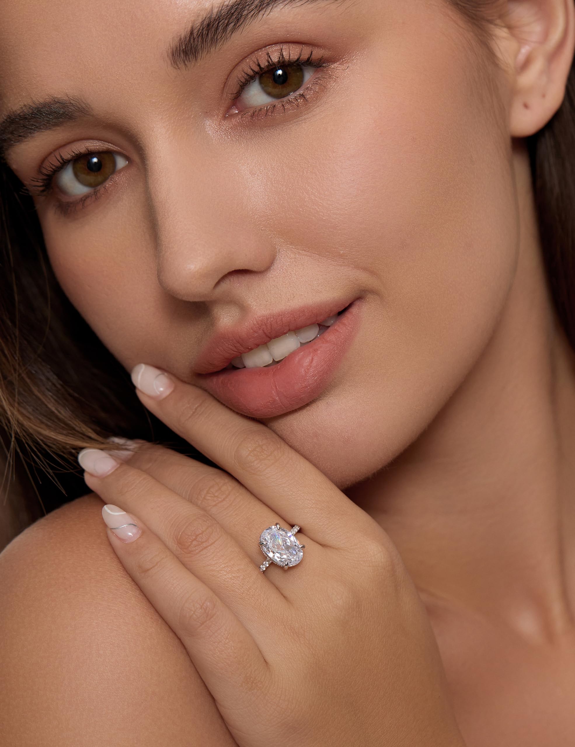 Anillo de compromiso de mujer de corte ovalado de 4.0 quilates, anillo de compromiso de diamantes de imitación, anillo de boda de plata de ley 925, Gema Metal, Zirconia cúbica 2
