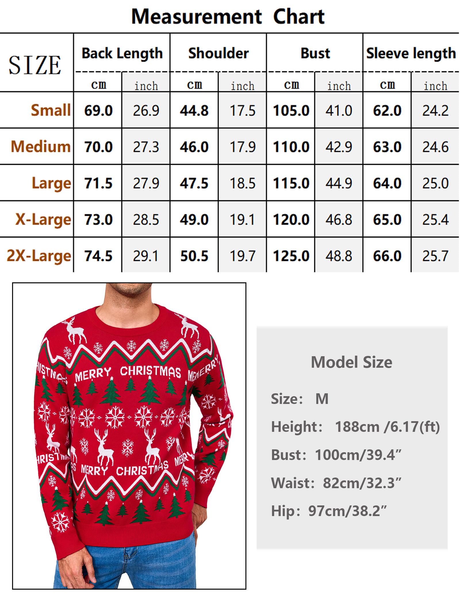 Gyabnw Jersey Navideño Hombre de Punto Manga Larga Cuello Redondo