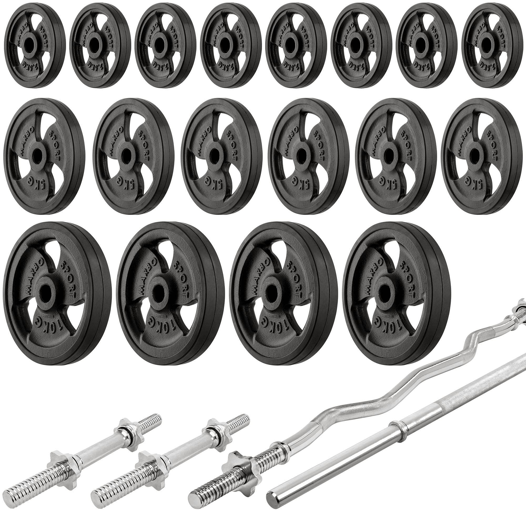 Marbo Sport Set MH25 2.0 | Banco de musculación MH-L115 + 2 x soportes para mancuernas MH-S201 + entrenador de piernas MH-A102 + estación de tiro lateral MH-W104 + escritorio curl MH-A101 | Set 83kg / 113kg para elegir |Made in EU