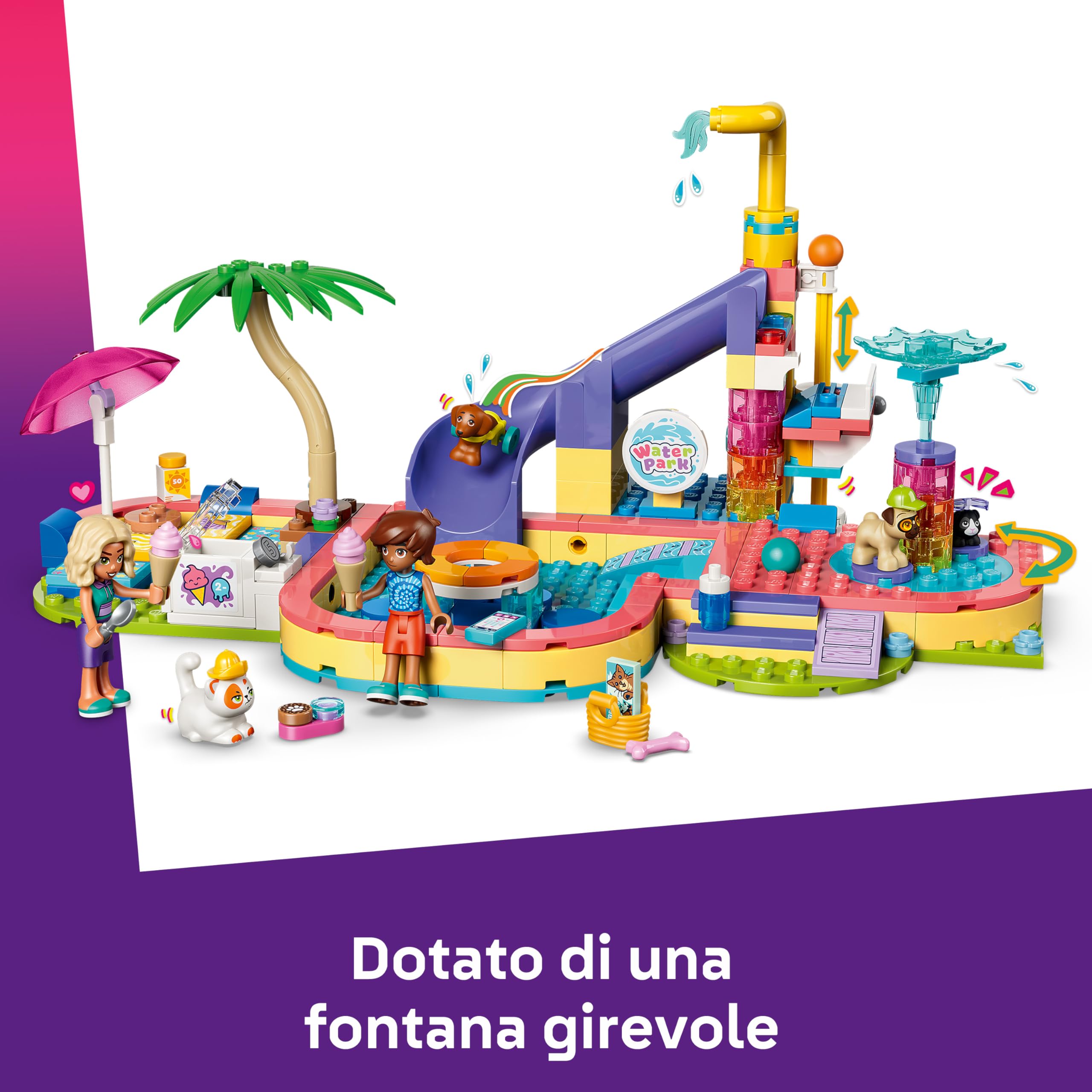 LEGO Friends Divertente Giornata al Parco Acquatico - Miniatura da Costruire Giocattolo con Scivolo, 2 Mini Bamboline, 4 Animali e Accessori - Idea Regalo di Compleanno per Bambine da 6 Anni - 42676