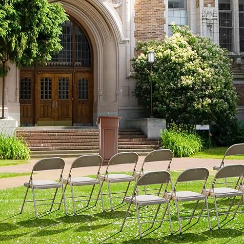 Miniatura 9 de VINGLI Paquete de 8 sillas plegables con asientos acolchados, marco de metal con asiento y respaldo de piel sintética, capacidad de 350 libras,