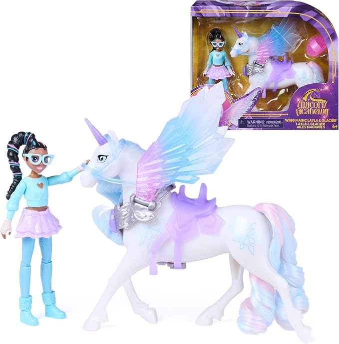 Unicorn Academy, Wing Magic Layla & Glacier, 4.5-inch Poseable Doll & 5-inch Unicorn with Wings, 4 Accessories, Dolls & Unicorn Toys for Girls, Birthday Gifts for Ages 4 and up