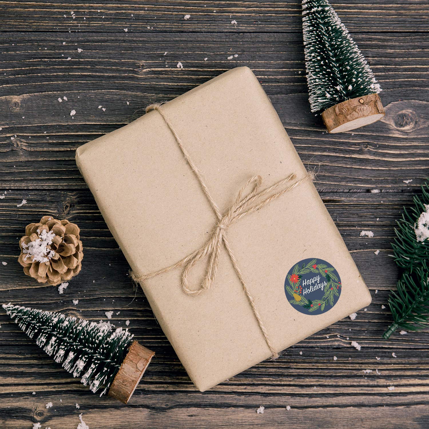 Granatowe świąteczne kwiatowe naklejki Happy Holidays - 3,8 cm okrągłe etykiety / 1000 w opakowaniu