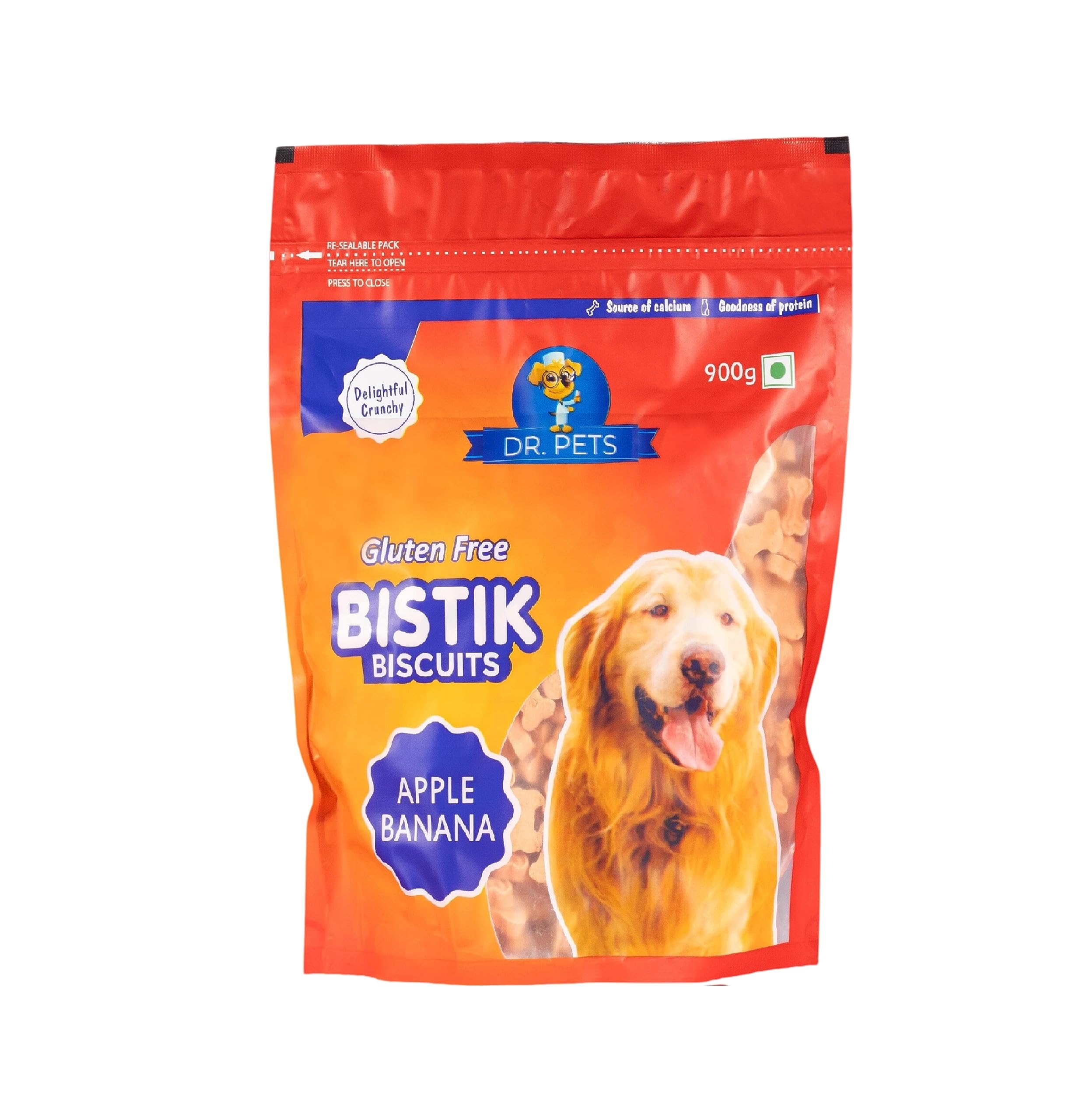 Dr.Pets Bistik Dog Food Treat - Dog Biscuits for Adult Dog & Puppy, Gluten Free Healthy Treats with Fresh & Natural Ingredients, Apple Banana Flavor 900g Pack of 1