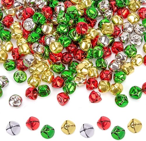 MCPINKY Cascabeles de Navidad, 340 PCS Cascabeles para Manualidades a Granel Cascabeles de Colores Cascabeles de Metal DIY para Decoraciones de Caja