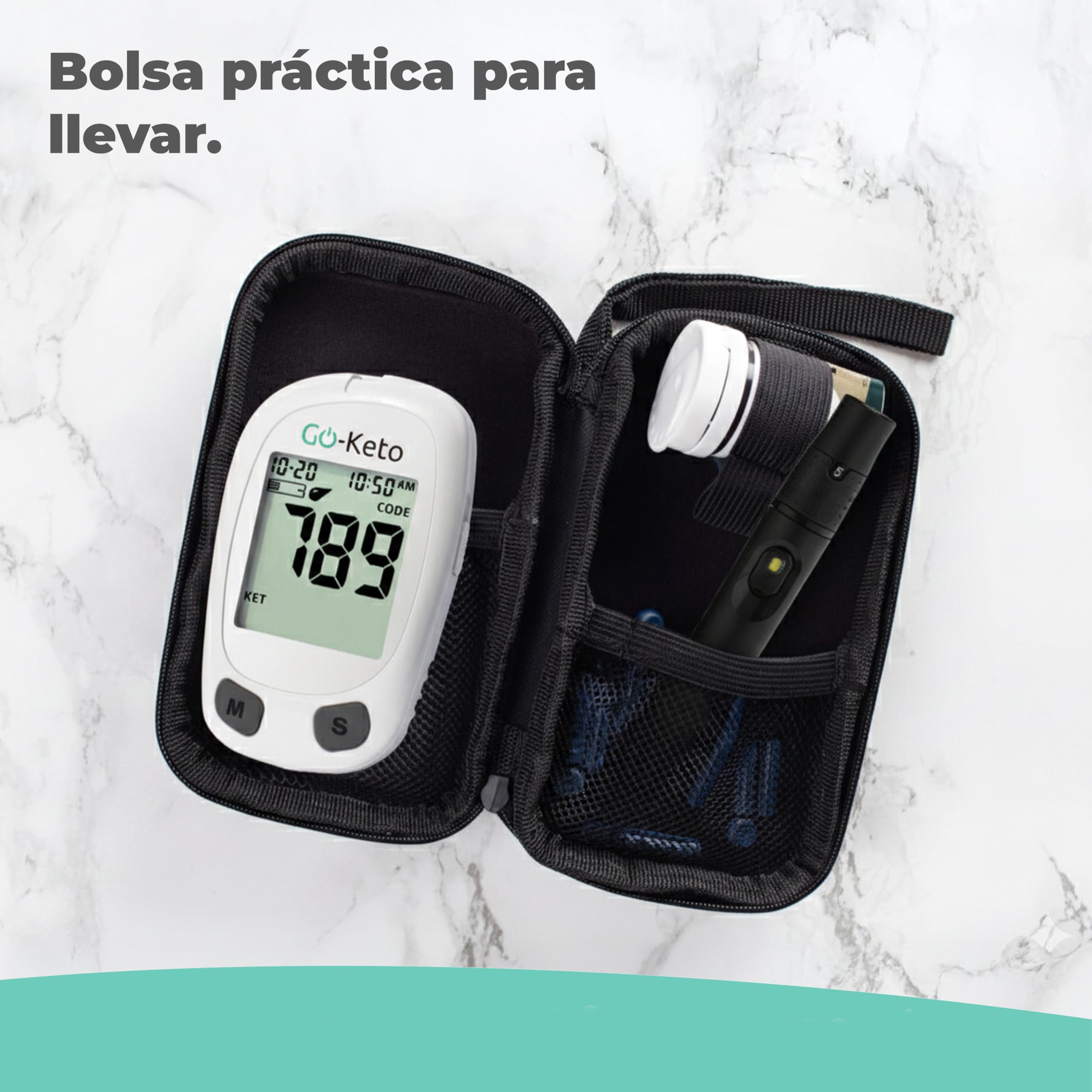Medidor de cetonas Go-Keto (mg/dl) – Medidor de cetonas con 10 tiras reactivas – Mide fácilmente la cetosis para la dieta cetogénica