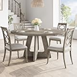 GarveeHome 47 in Round Large Dining Table Set for 4 to 6, Farmhouse Dinner Table with Wooden Top and Legs for Home Dining Room or Living Room - Grey(No Chairs)