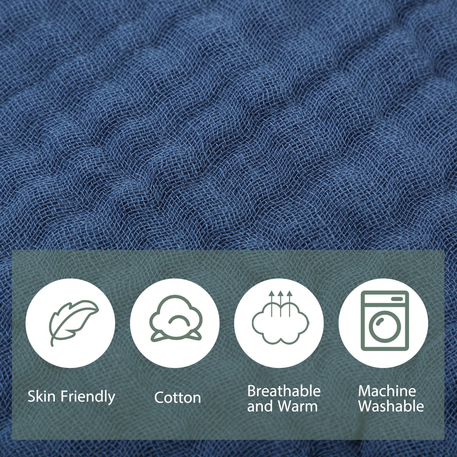 VitalCozy 6 asciugamani da bagno e asciugamani con cappuccio in mussola, 81 x 81 cm, asciugamani per bambini in mussola di cotone con cappuccio blu verde assorbente coperte con cappuccio neonato