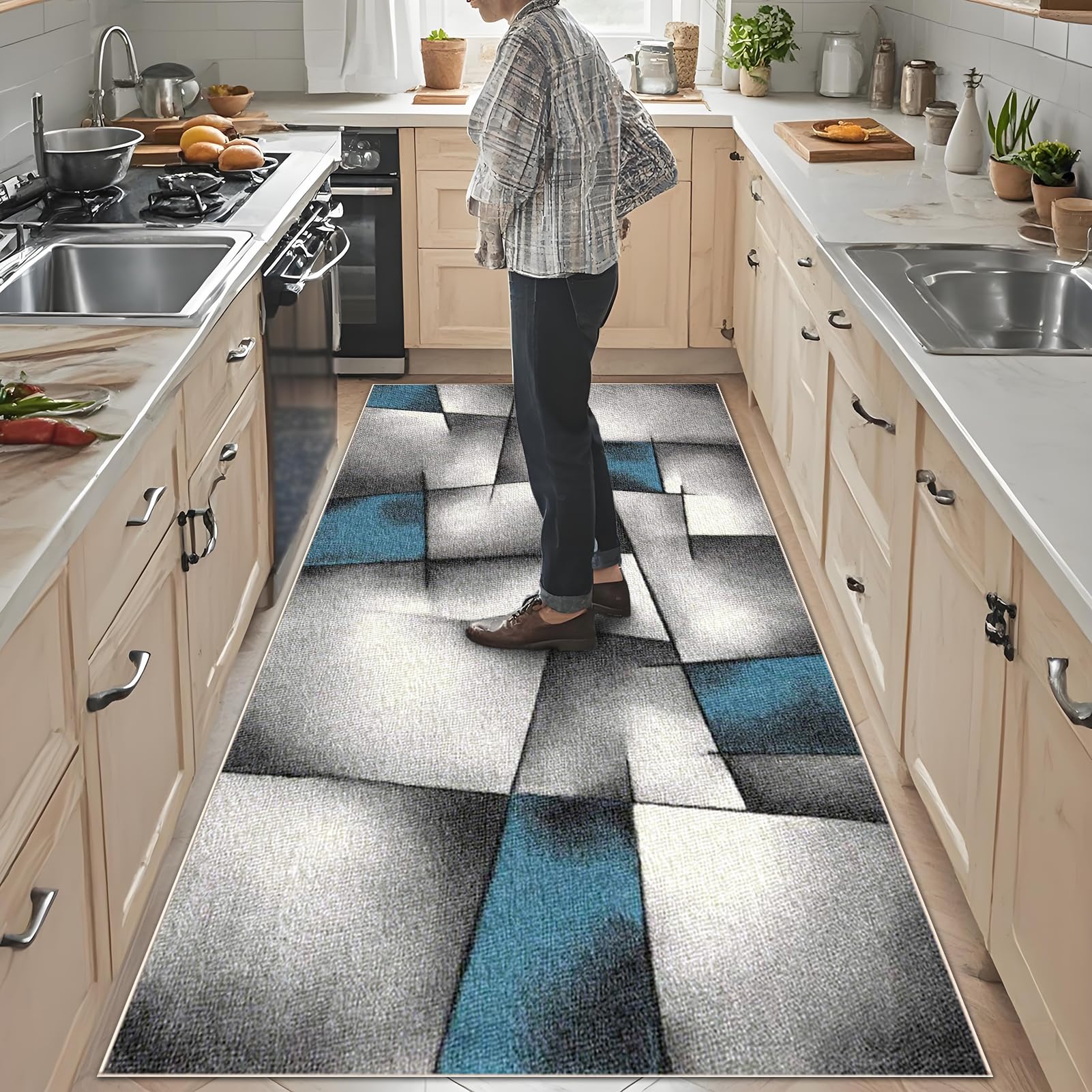 Teppich Läufer Flur Teppichläufer 90 x 500 cm Waschbarer LäUfer Teppich Flur Küchen Wohnzimmer Schlafzimmer Teppiche Küchenteppich Waschbar rutschfest Fußmatte ür Flur Küche Schlafzimmer