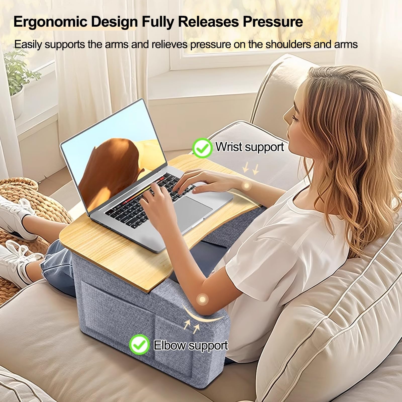 Stolik z podłokietnikami – ergonomiczne biurko na laptopa dla dorosłych, idealne do pisania i pracy w łóżku