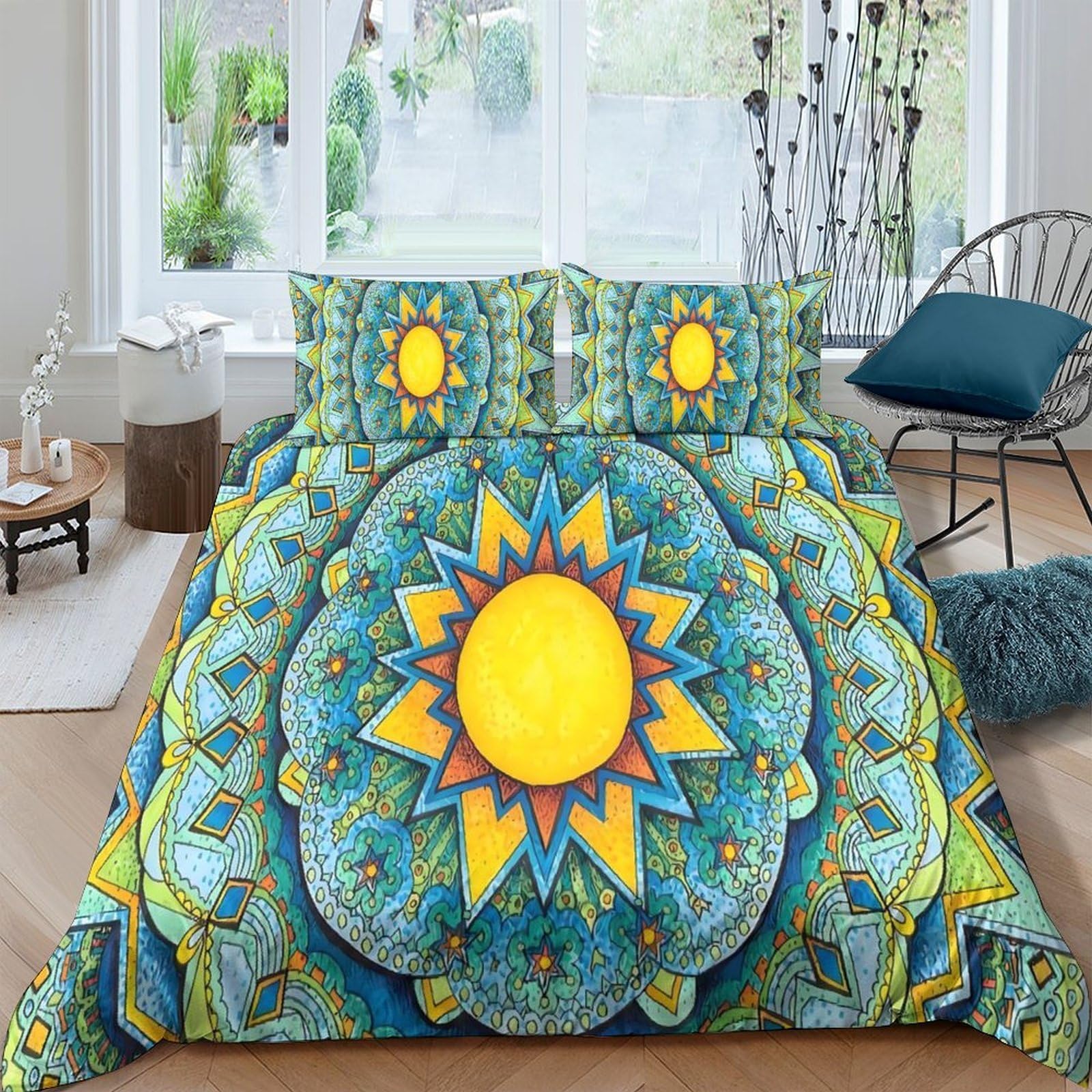 Ctjqhvkz Style-7 3D Printed Mandala Sun Fitted Sheet Microfiber Soft Breathable Abstract Pattern Mattress Cover For Bedroom Guest Room Single（135X200cm）