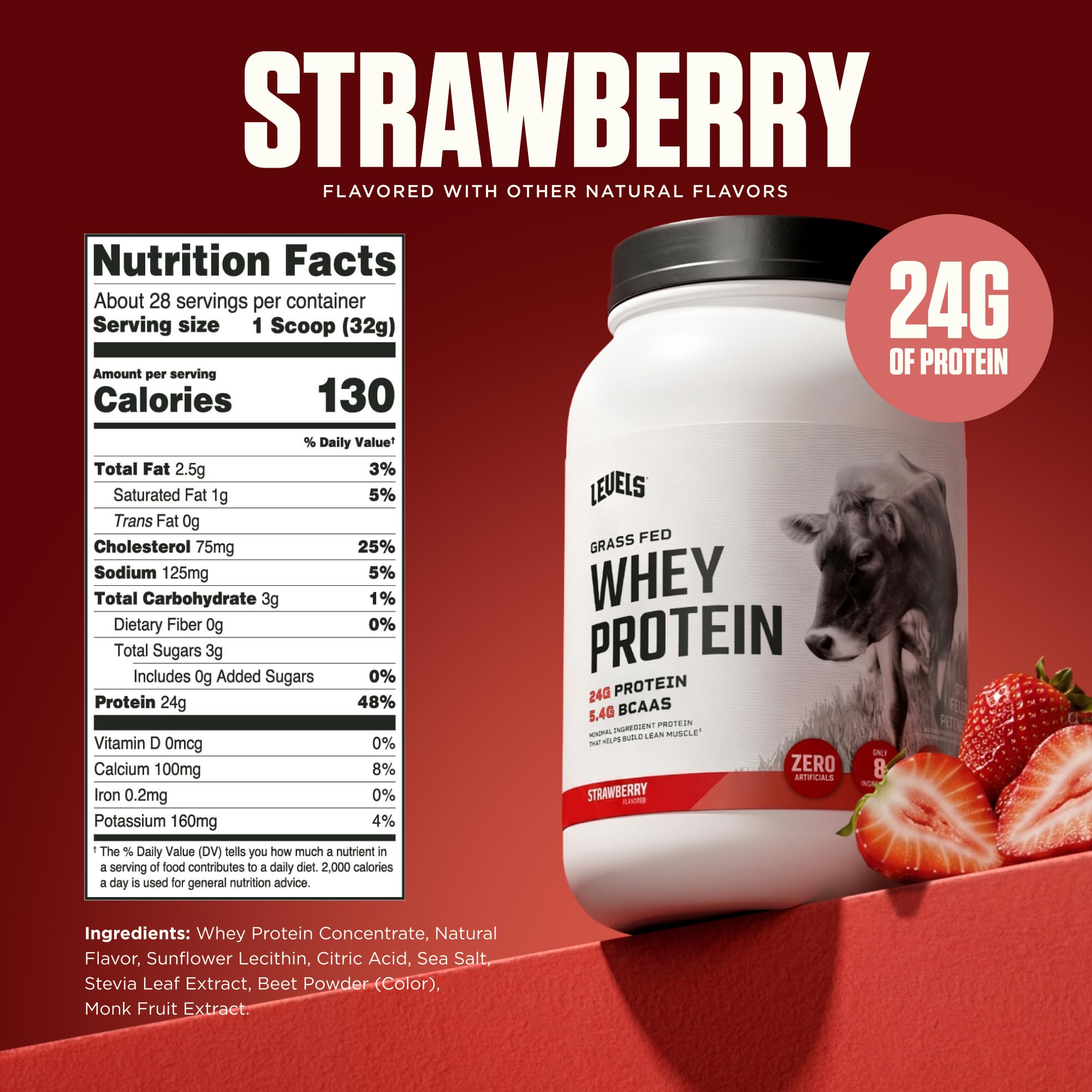 Levels Whey Protein Powder, No Artificial Ingredients, Strawberry, 2LB — Amazon image 3