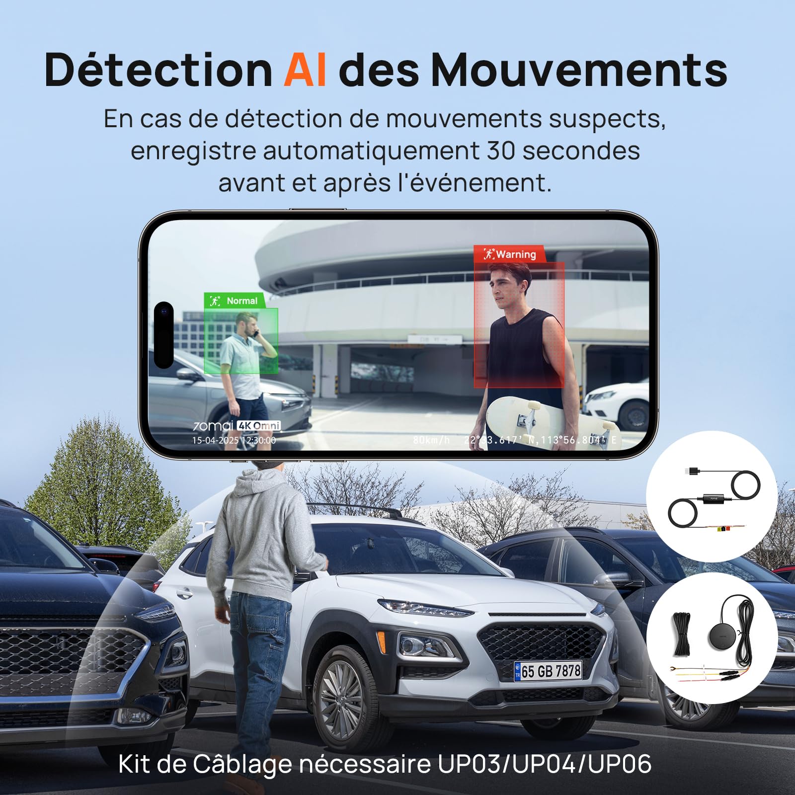 【70mai 4K Omni Dashcam + 128GB SD Karte + Akku Pack BL96NNX】 70mai Dash Cam 4K Omni, 360 Grad Vorne & Hinten mit STARVIS 2 HDR, 4G LTE, AI-Bewegungserkennung, Nachtsicht, GPS WiFi 24H Parkmodus