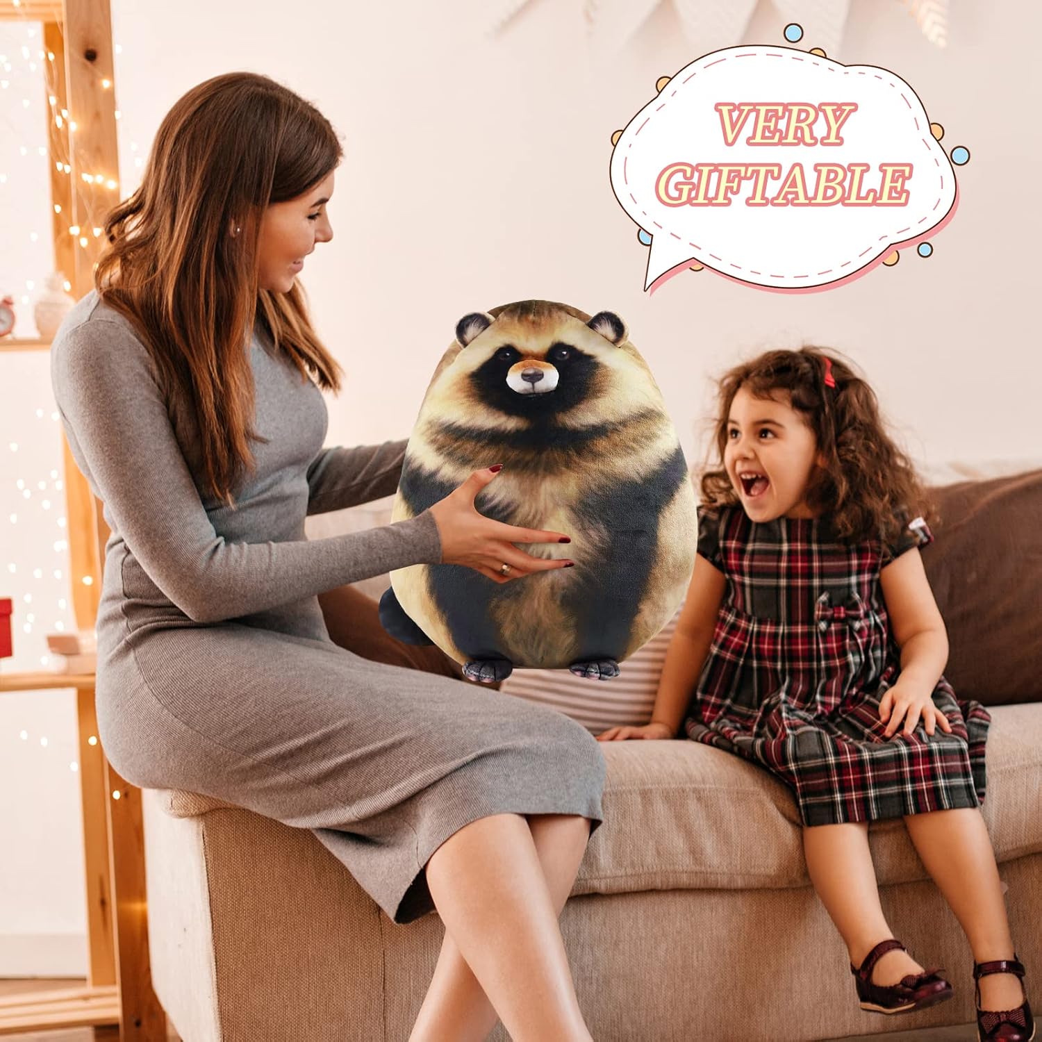 Cute Raccoon Plush Pillow,Soft & Comfortable Raccoon Stuffed Animal Toy, Huggable Plushie Throw Pillow for Kids, Girls & Boys, Cute Decor & Gift Christmas