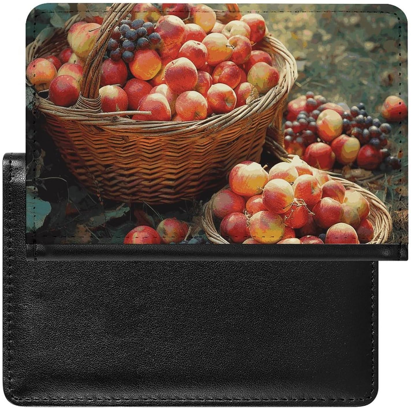 Fruit Harvest Passport Cover Family Printed Leather Passport Holder Minimalist Front Pocket Slim Travel Wallet Cover Case Lightweight Credit Card Holder for Women Men