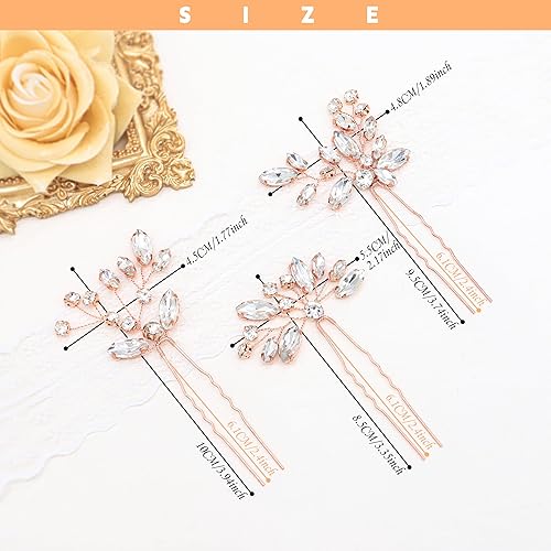 Miniatura 3 de Oriamour Juego de 6 horquillas de cristal para novia, accesorios para el cabello de boda para mujeres y niñas, paquete de 6 (oro rosa)