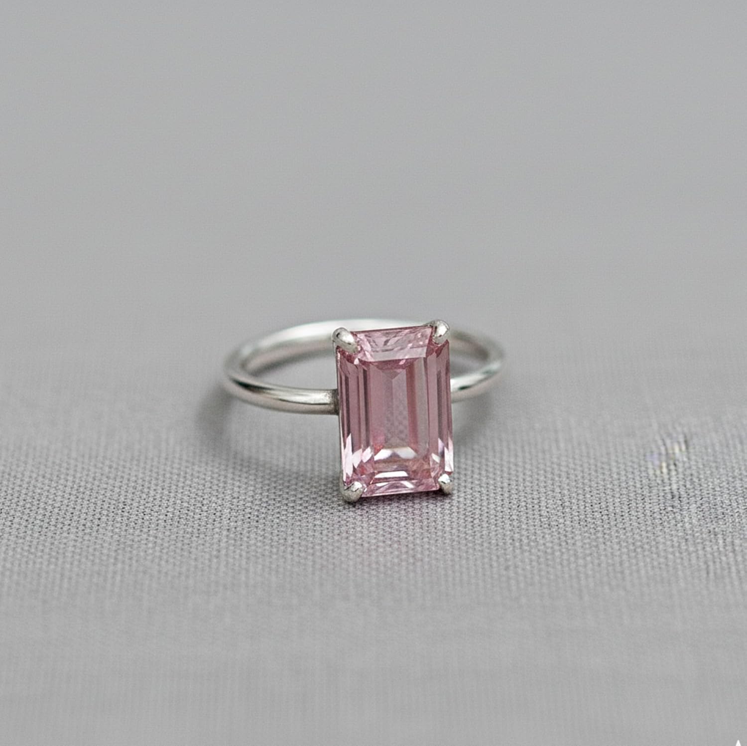 Pink Kunzite Emerald Cut Statement Ring, 925 Sterling Silver Jewelry, Minimalist Handmade Promise Ring