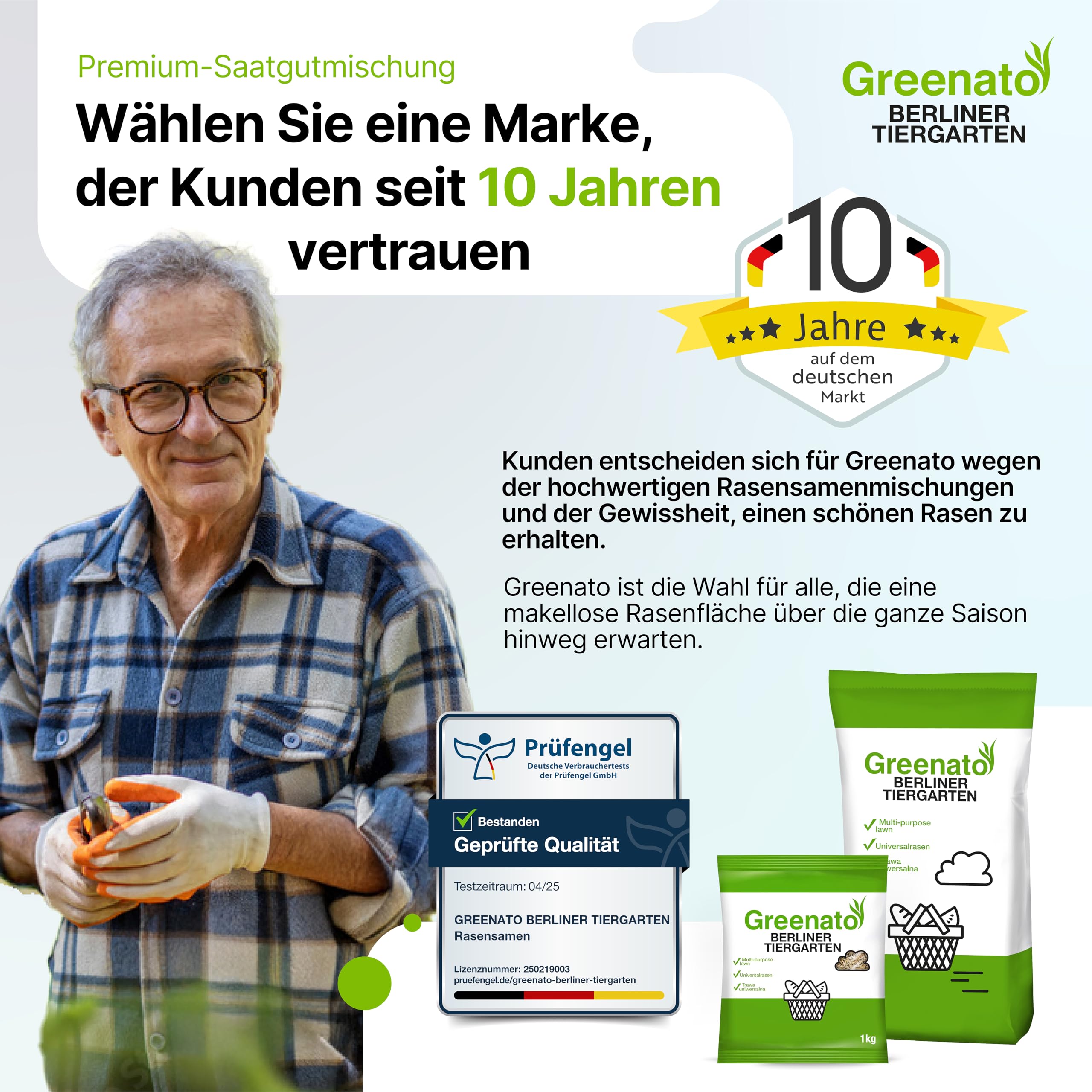 Semillas de césped Greenato Berliner Tiergarten 5kg Semillas de césped ornamental Césped Semillas de césped Hierba - Unidad de embalaje a elegir entre 1-30kg