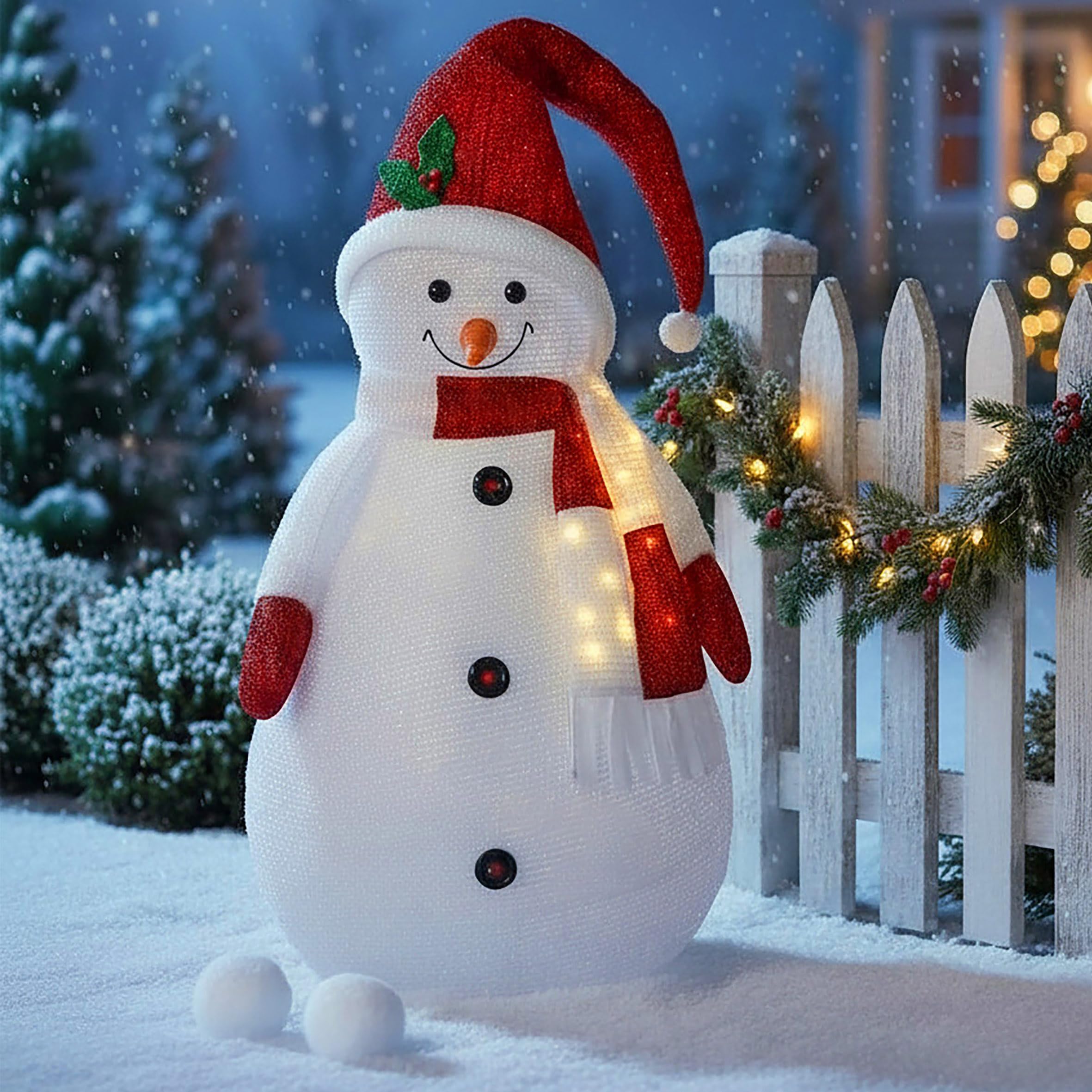 XXL LED Stoff Schneemann für Außen mit Timer - 140 cm - Beleuchtete Gartenfigur mit 20 LED - Deko Garten Figur wasserfest mit Timer Batterie betrieben