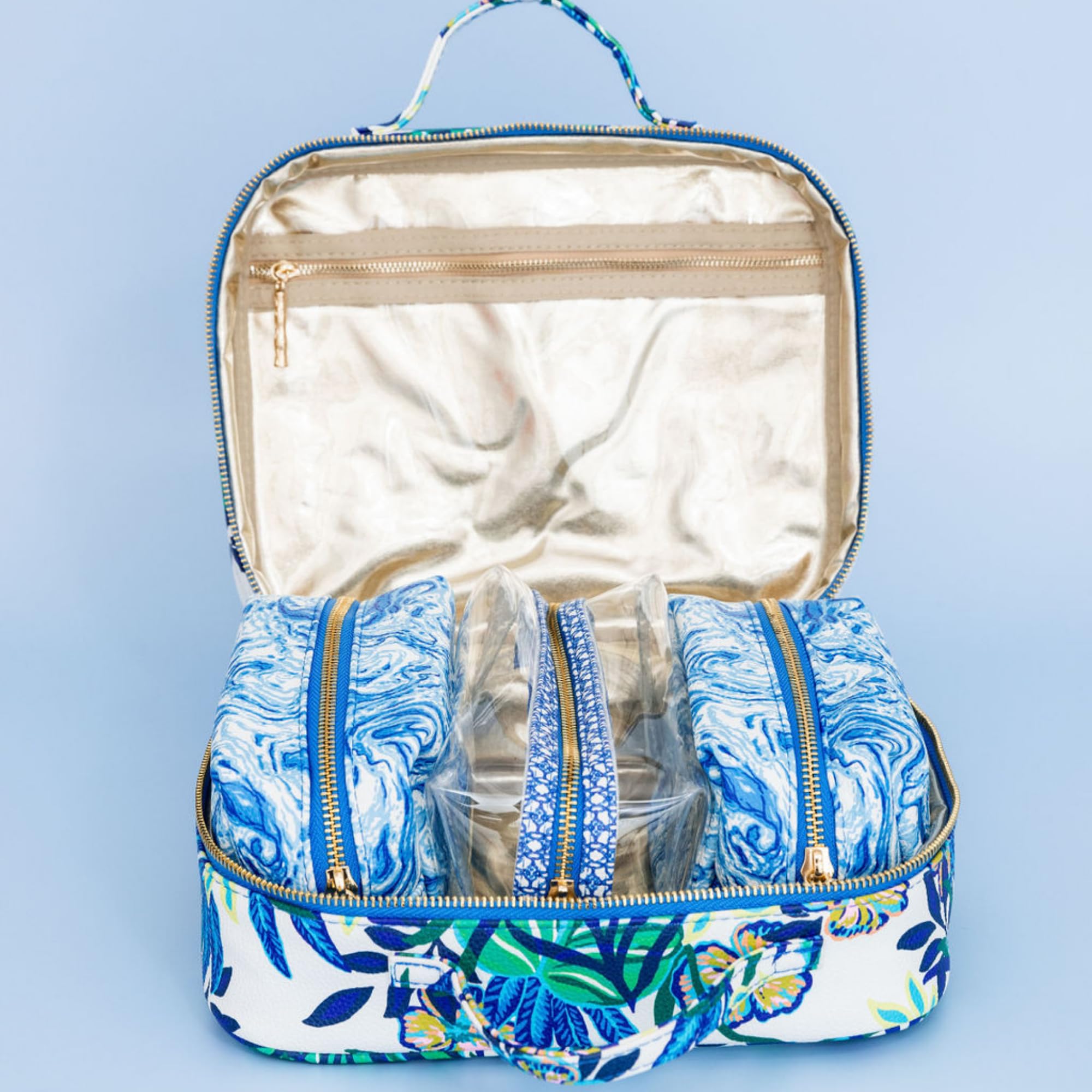 Lilly Pulitzer Neceser de viaje de 4 piezas, bonito estuche de equipaje para adultos, juego de bolsa con cremallera para cosméticos, bolsa pequeña para suministros, maquillaje o artículos de tocador