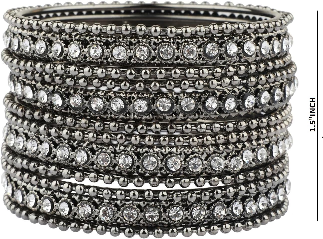 Efulgenz Oxidized Silver Bangles for Women Indian Boho Oxidized Bangles CZ Crystal Metal Indian Bracelet Bangle Set Jewellery for Women