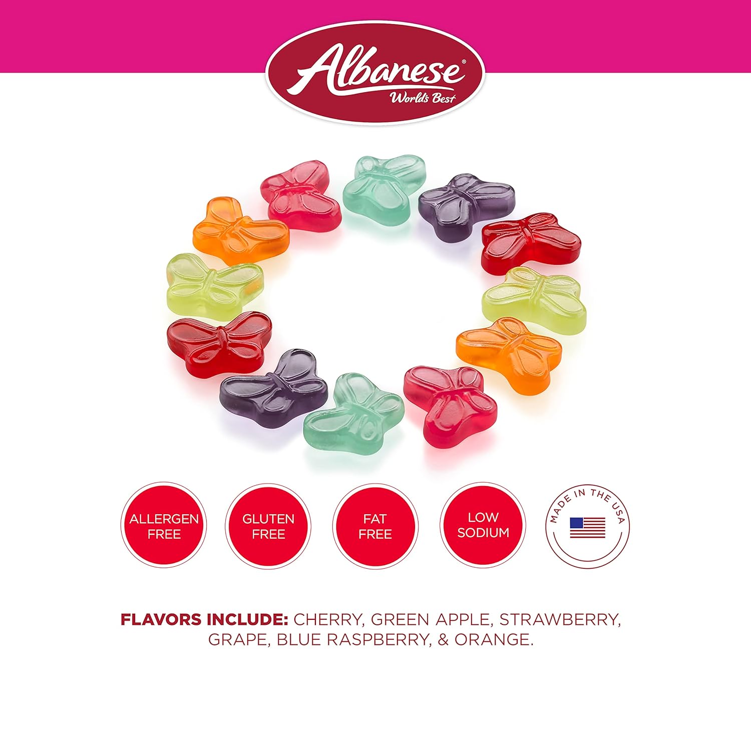 Albanese Candy, Mini Gummi Butterflies, 7.5-Ounce Bag, Pack of 12