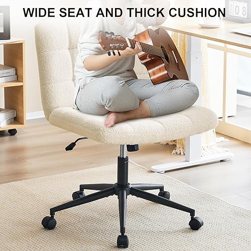Miniatura 3 de Furnimart Silla de escritorio ancha sin brazos con ruedas, silla giratoria cruzada con respaldo medio para oficina en casa, asiento ancho ajustable