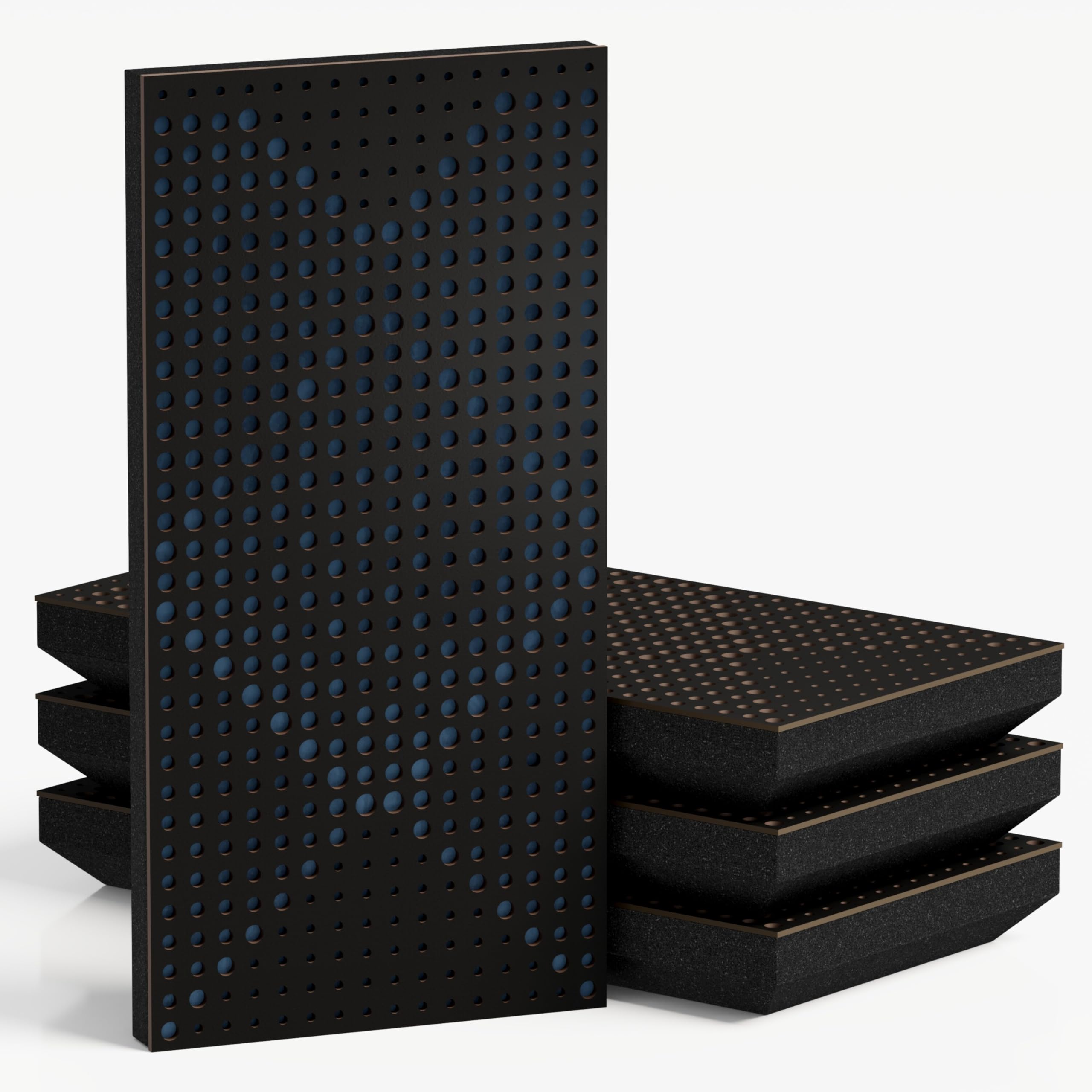 Pack de 4 paneles acústicos estrechos con tela de terciopelo | 50 x 25 cm | Control decorativo del ruido y reducción del eco | Absorción y difusión del sonido | [WILDS-F - Negro | Azul]