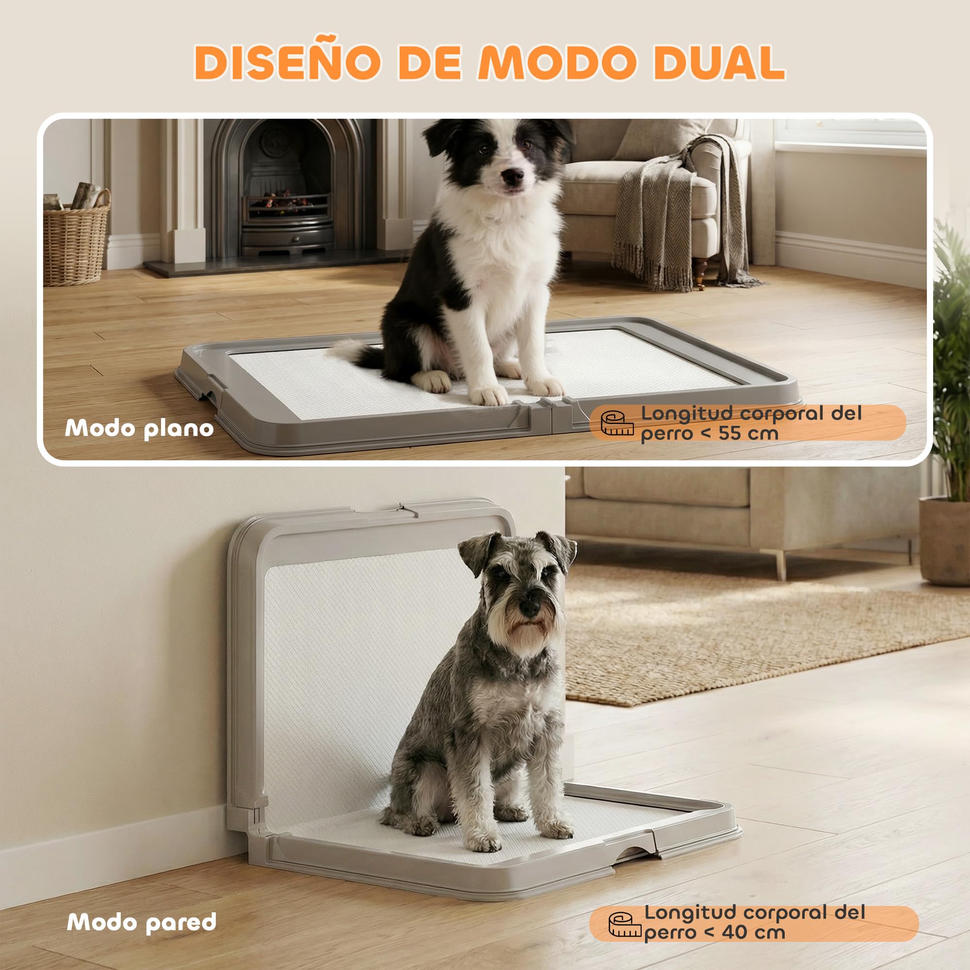 PawHut Toilette Pieghevole per Cani, 86x62 cm, vaschetta igienica per Cani per l'addestramento, con 3 tappetini, Piedini Antiscivolo e Facile da Pulire, Grigia