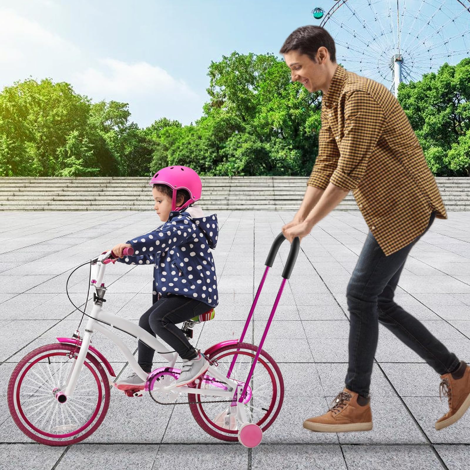 BORDEAG Asta di spinta per bicicletta, regolabile, supporto per l'apprendimento della bicicletta, per manubrio, aiuto per l'apprendimento della bicicletta, adatto ovunque, barra di spinta universale