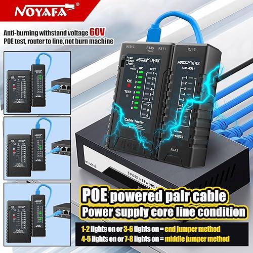 Miniatura 4 de NOYAFA NF-468CS Probador de cable de red Teléfono y probador de continuidad Mapeador de cable Ethernet para RJ45RJ11RJ12CAT5CAT6POE Test Herramienta