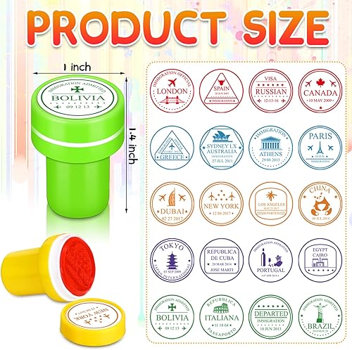 Miniatura 2 de Fuutreo Juego de 40 sellos de pasaporte a granel para niños, juego de sellos de viaje de ciudad y país, sellos de pasaporte para decoraciones de