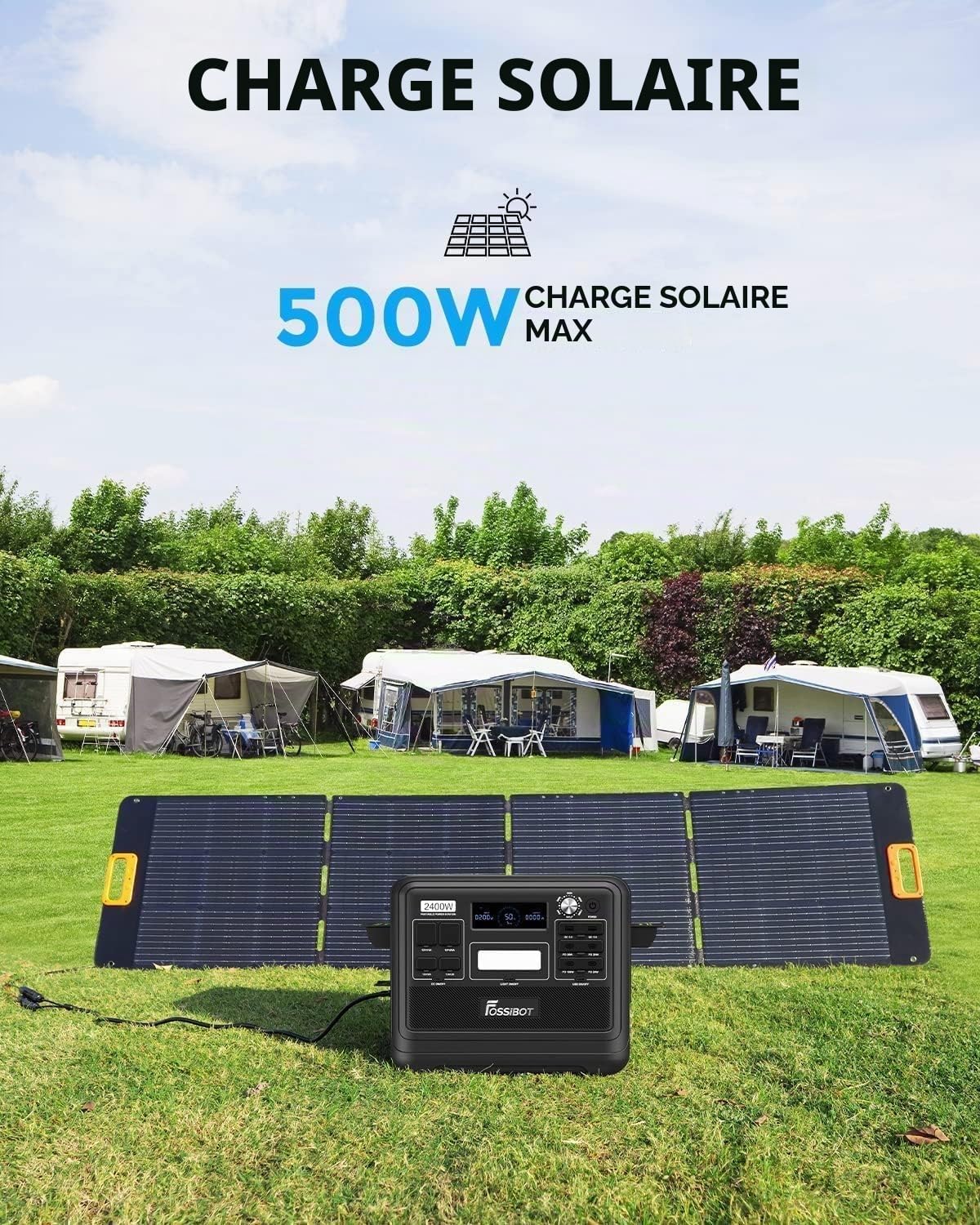 FOSSiBOT F2400 Generateur Electrique Portable avec Panneau Solaire 420W, 2048Wh LiFePO4 Générateur Solaire UPS, 3 Sortie CA 2400W (4800W Max) 1100W Charge Rapide Power Station pour Camping, Voyage