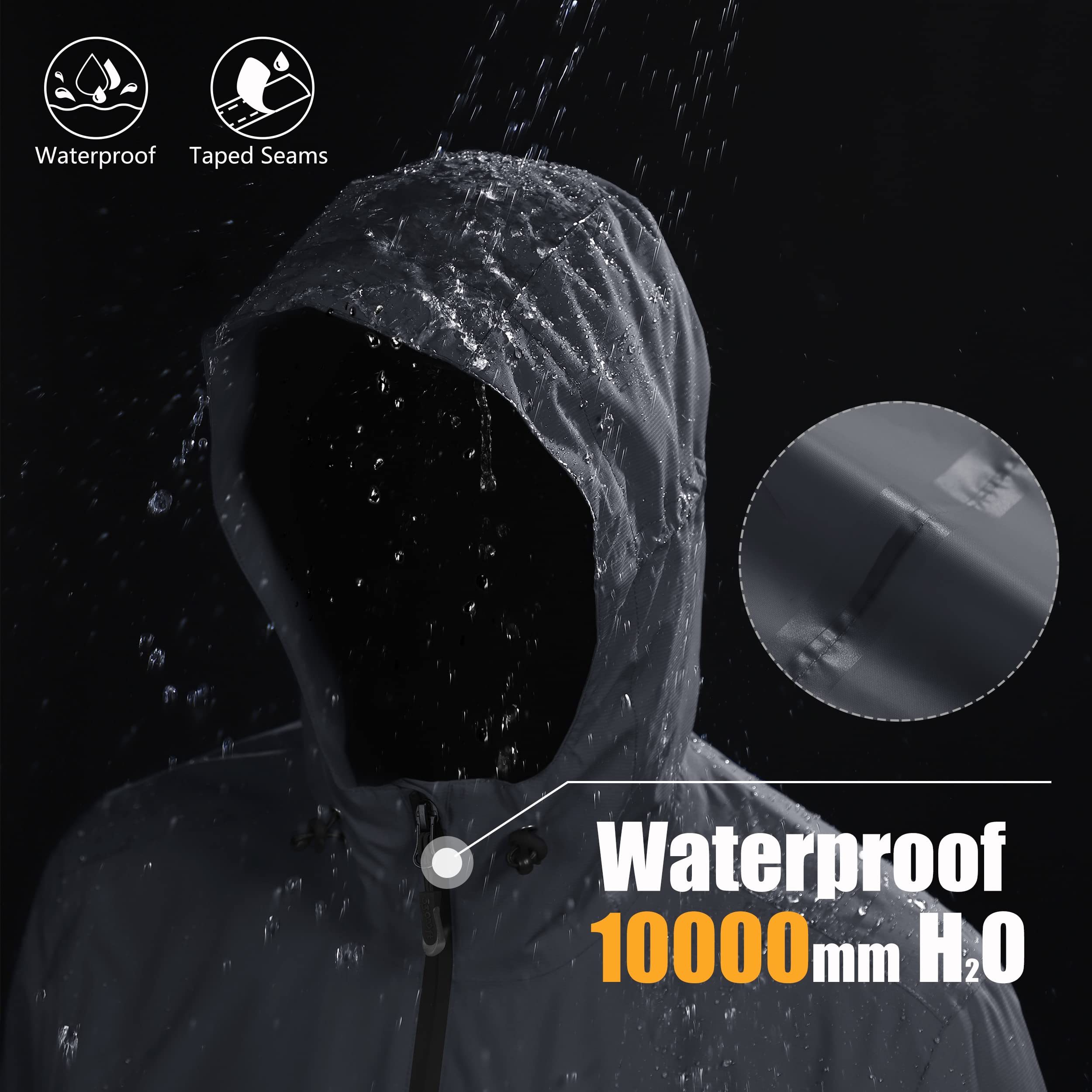 33,000ft Regenjacke Herren Wasserdicht Outdoorjacke Leichte Freizeitjacke Packbare Windjacke Fahrrad Regenmantel mit Kapuze