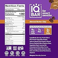 Vista 2 de IQBAR - Barras de proteínas para el cerebro y el cuerpo a base de plantas - Chips de mantequilla de almendra - 12 unidades - Keto, veganas, bajas