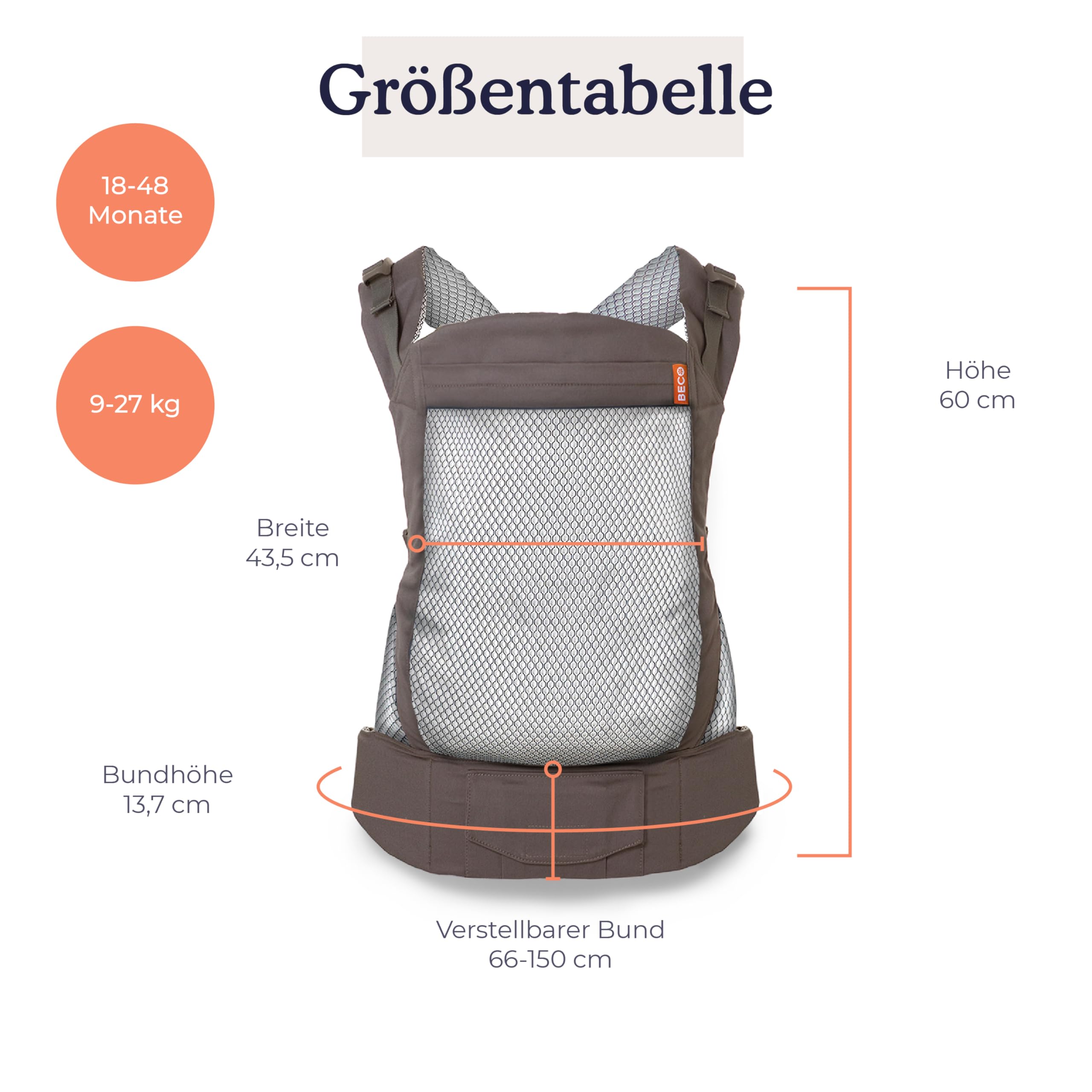 Beco Toddler Cool Babytrage & Kindertrage (24-48 monate)- Atmungsaktive 3D-Performance-Mesh Trage Kleinkind, Hüftfreundlich mit 2 Tragepositionen: Bauchtrage & Rückentrage (Dunkelgrau)