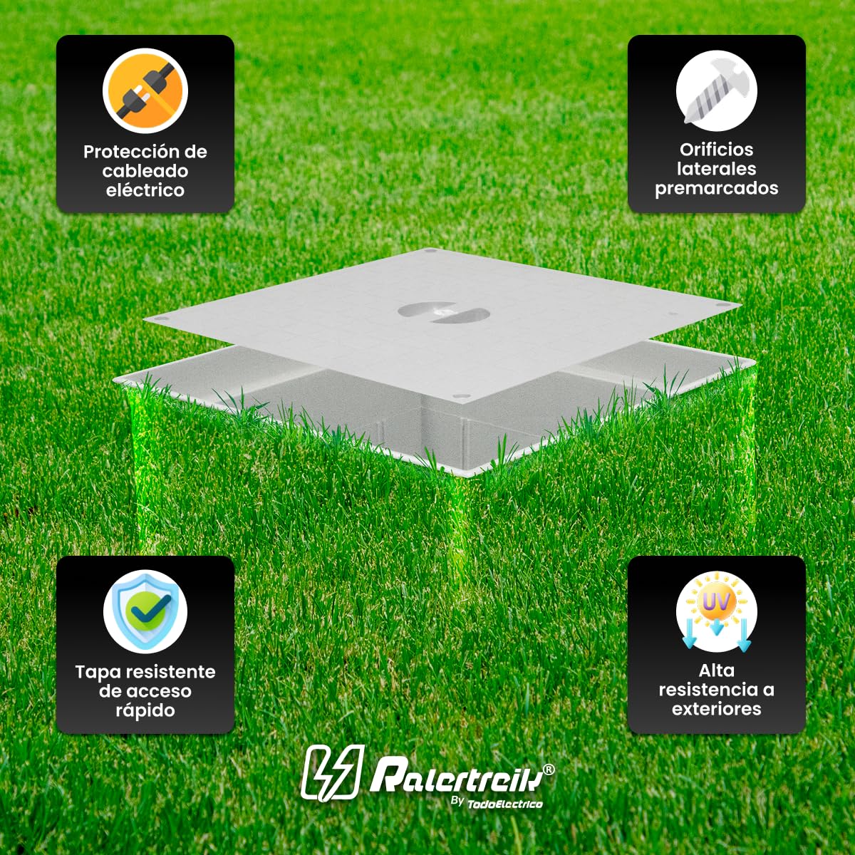 Pack 4 Arqueta Estanca de Suelo Electrica Gris Cuadrada con Tapa Ciega IP54 Arqueta de Riego y Electricidad Arqueta de PVC para Jardin, Drenaje Riego, Instalaciones Eléctricas Tuberías 200x200mm